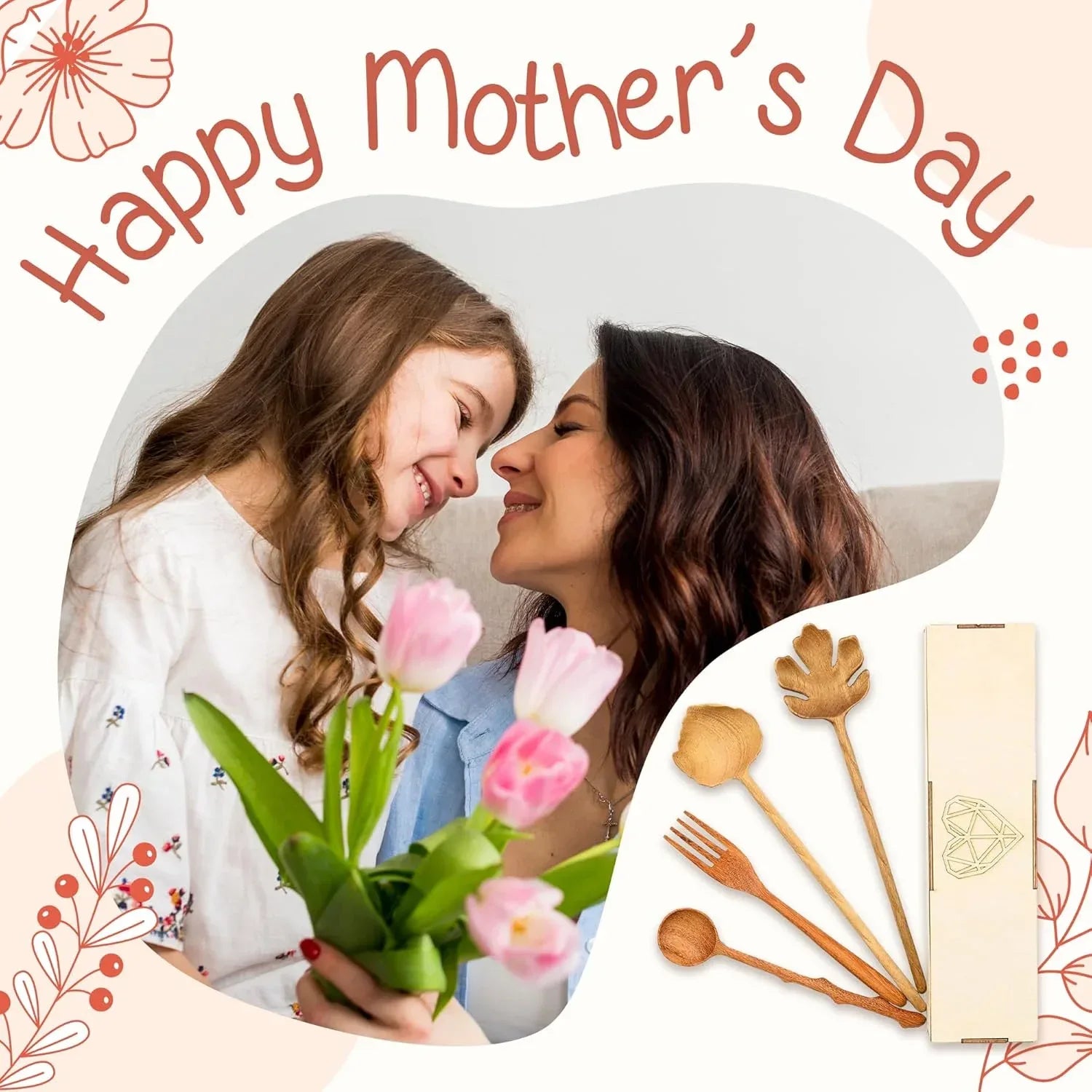 JABIHOME 4 Wooden Spoons and Forks Set, Valentines Hostess Gifts for Women, Couple Cooking Gifts for Women, Handmade Gifts, Nana Gifts - Handmade Lifestyle Shop