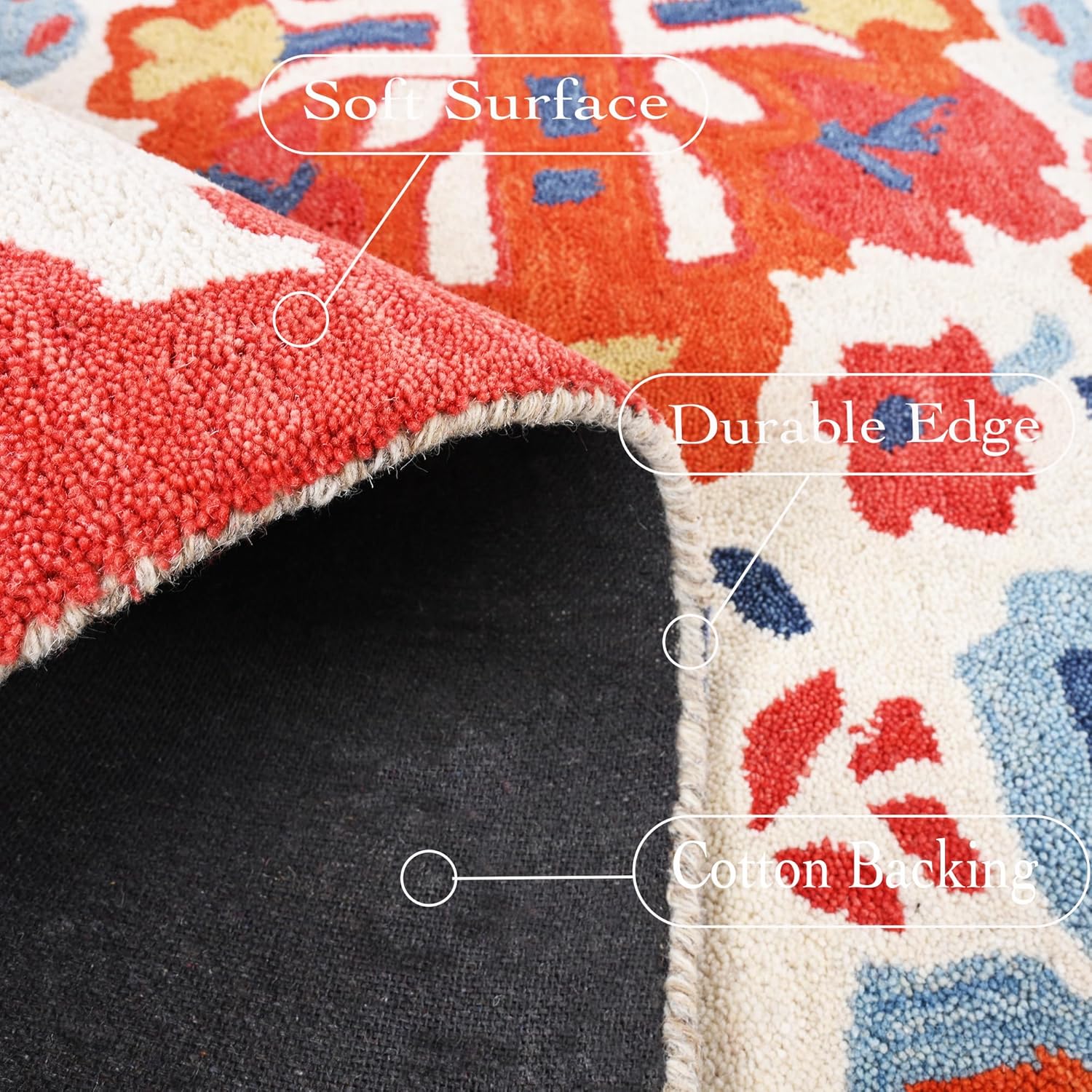 Handmade Oushak Wool Area Rug | Floral and Botanical Patterns in Soft Blue and Green | Luxurious Thick Pile for Living Room, Bedroom & Dining Room Decor (Ivory, 5' x 8')