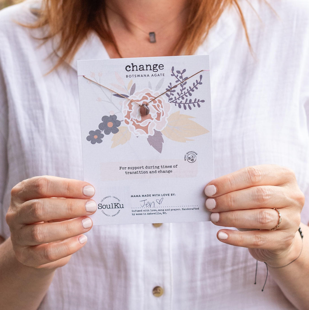 SoulKu Handcrafted Necklace, Empowerment Jewelry With Healing Crystal, Inspirational Jewelry For Women, Mom & Sister Gifts, 2" Extender With Lobster Clasp, 16" Nylon Cord