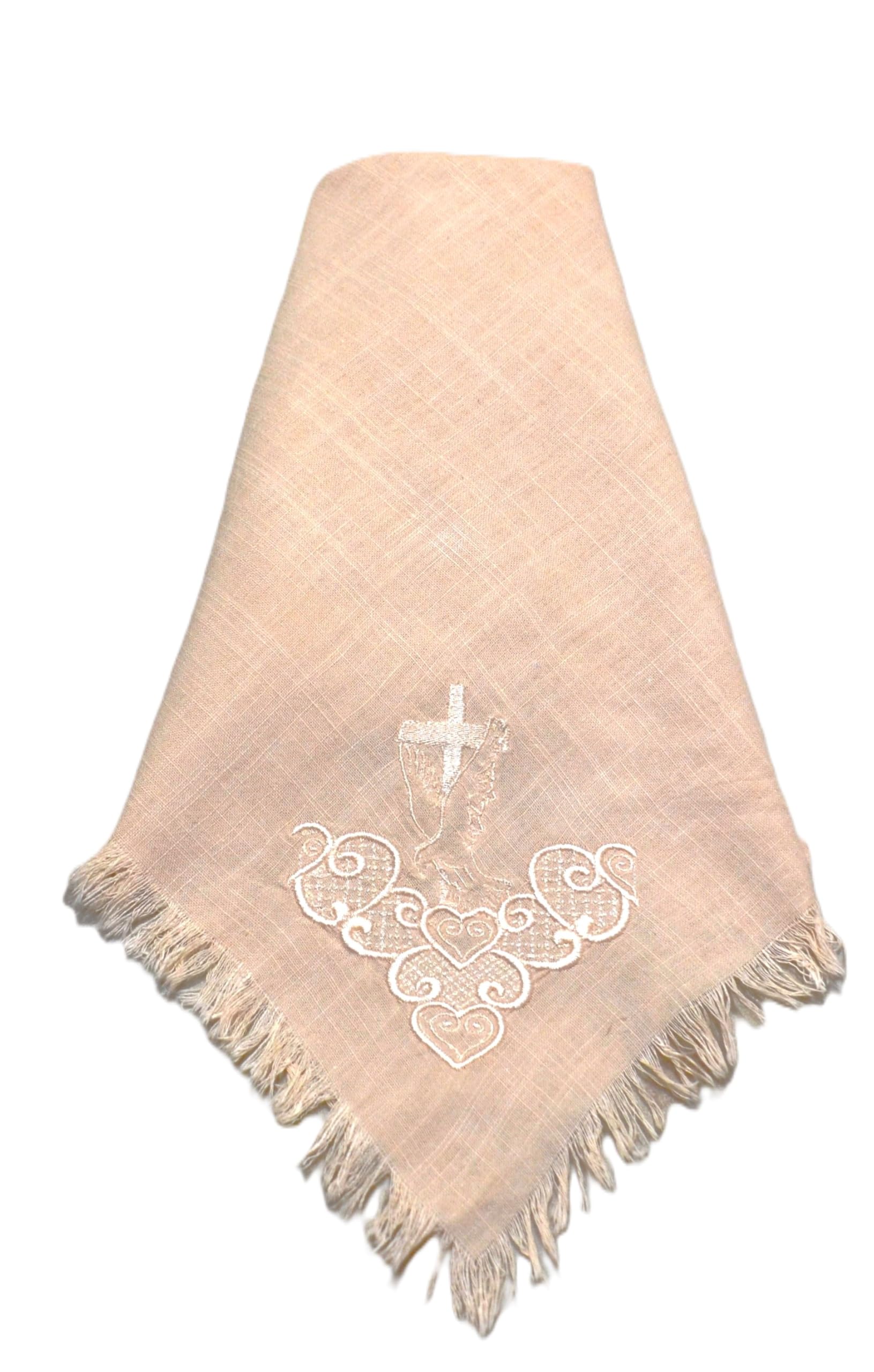Cross with Dove Embroidered Linen Napkin (Natural)