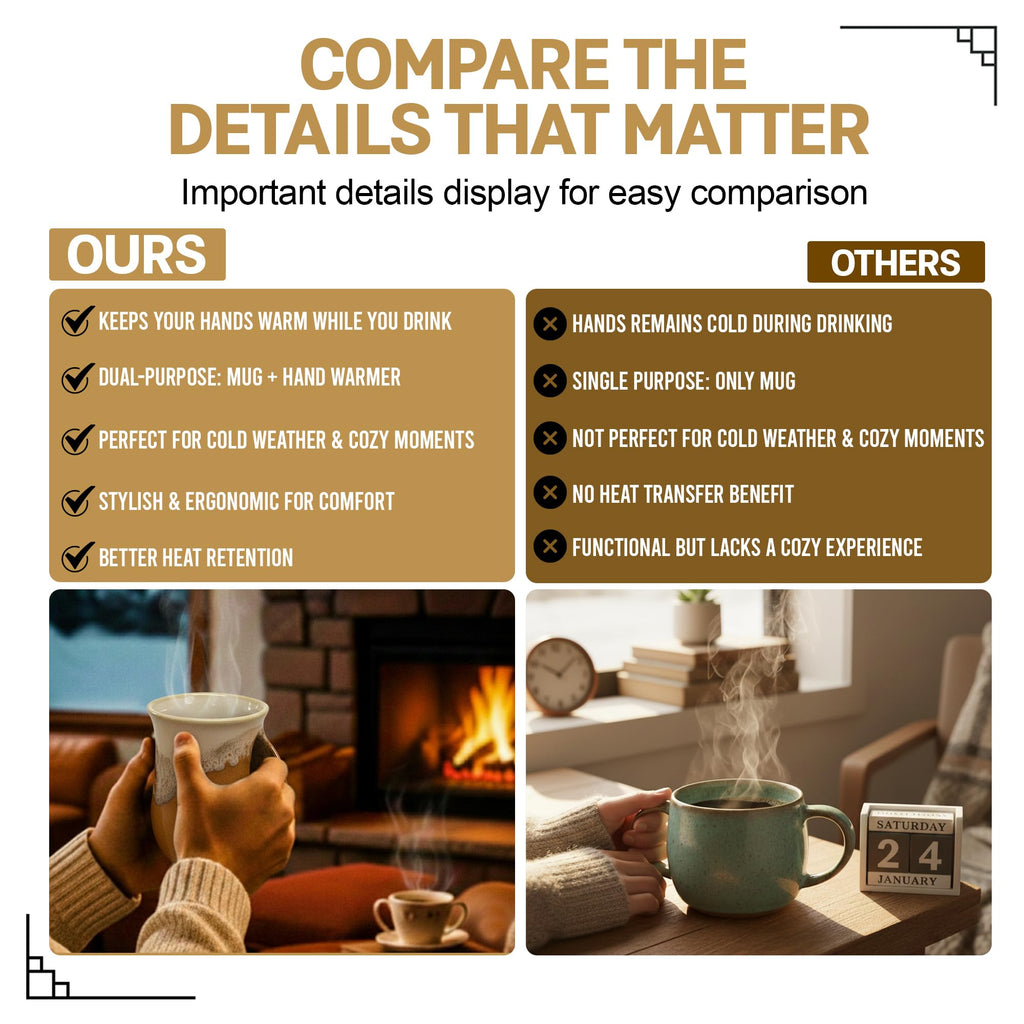 Clay in Motion Hand Warmer Coffee Mug – Handmade Coffee Mug With Comfortable Handle Contoured Pocket Hand Warming Ceramic Coffee Mug – Proudly Made in USA – Right Handed – 14 Oz - Island Oasis