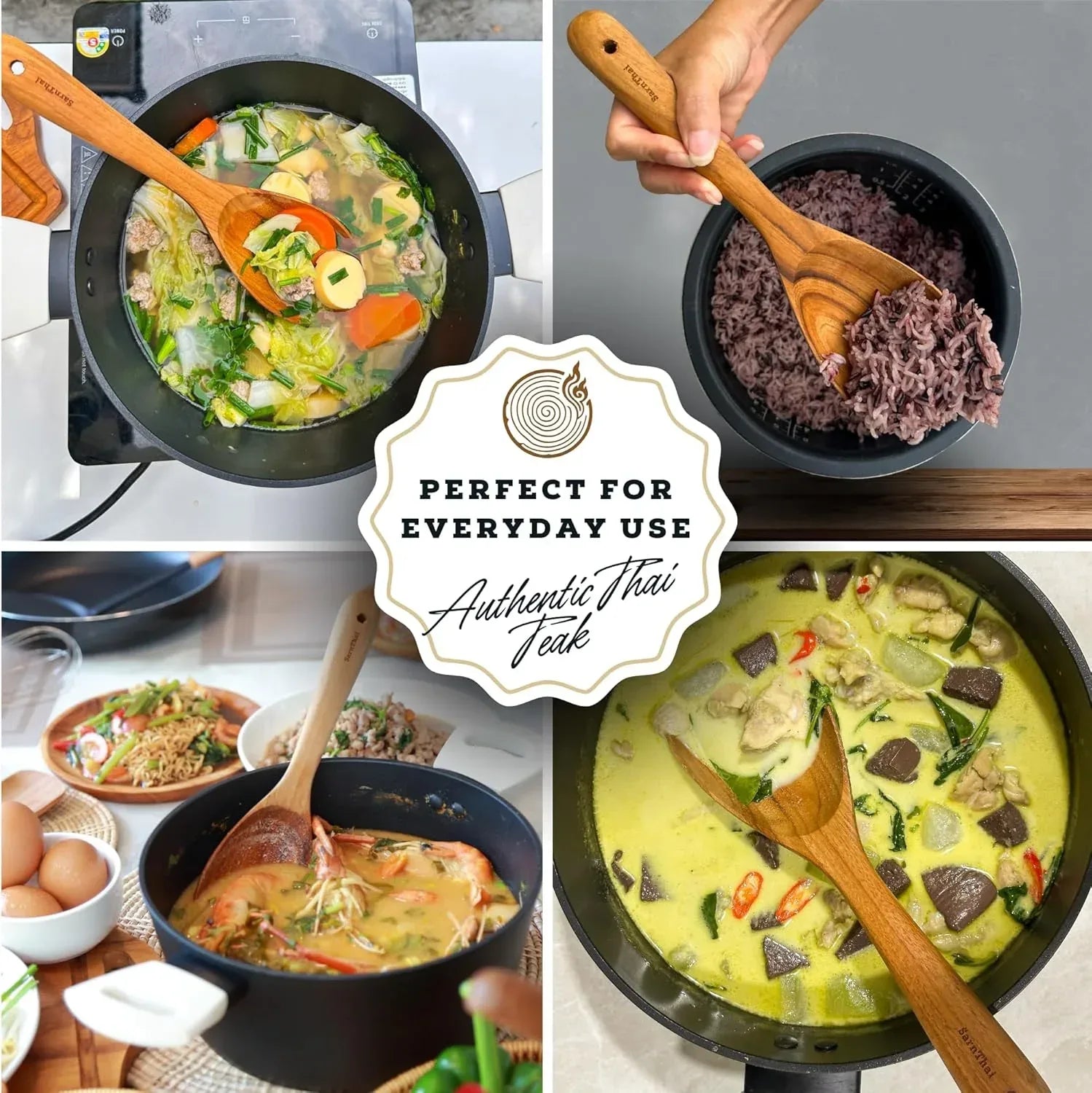 Teak Wooden Spoon & Ladle for Cooking – Handmade Natural Teak Wood Spoon and Ladle, Wooden Utensils for Nonstick Cookware, Durable Long Handle Kitchen Tools - Handmade Lifestyle Shop