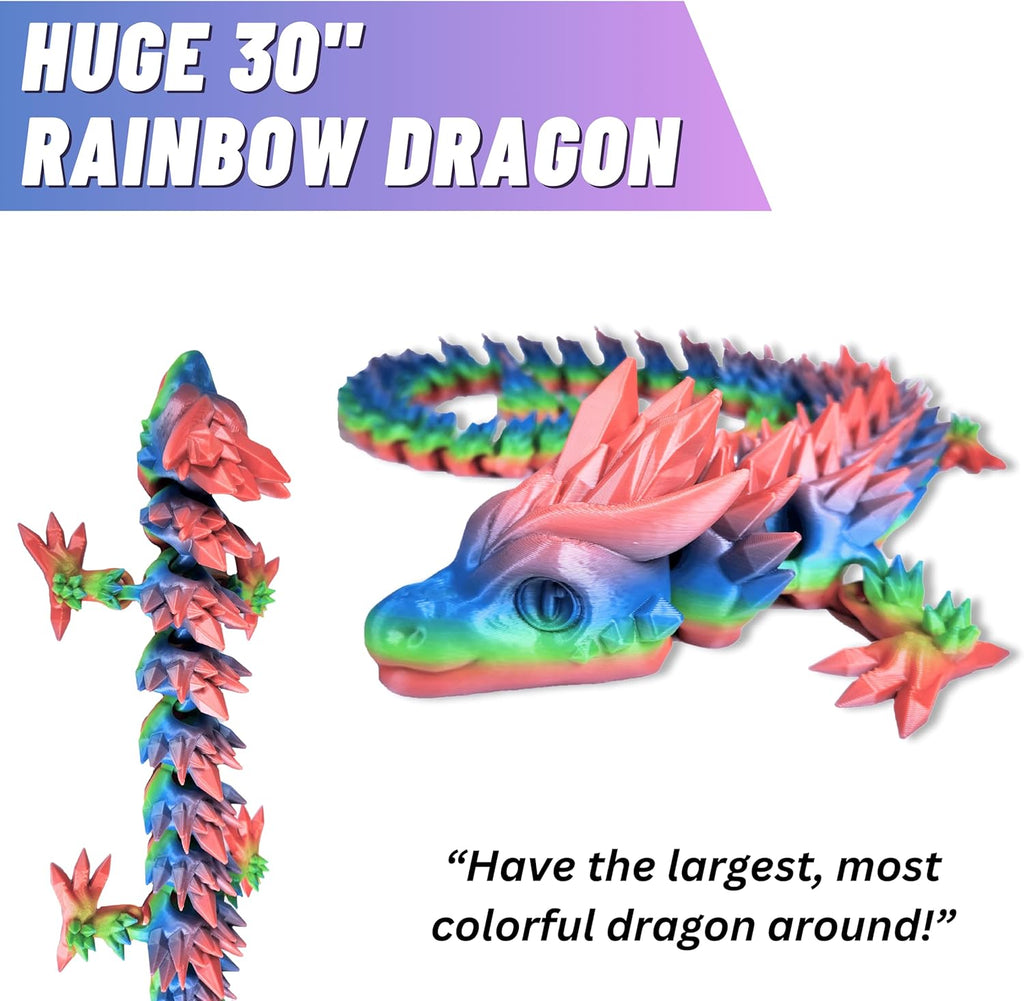 20" Articulated 3D Printed Dragon – Color-Changing Fidget Figurine, Mythical Figure, Made in USA, 3D Printed Toys - Valentines Day Gift for Boys and Girls (Rainbow with Blue Egg)