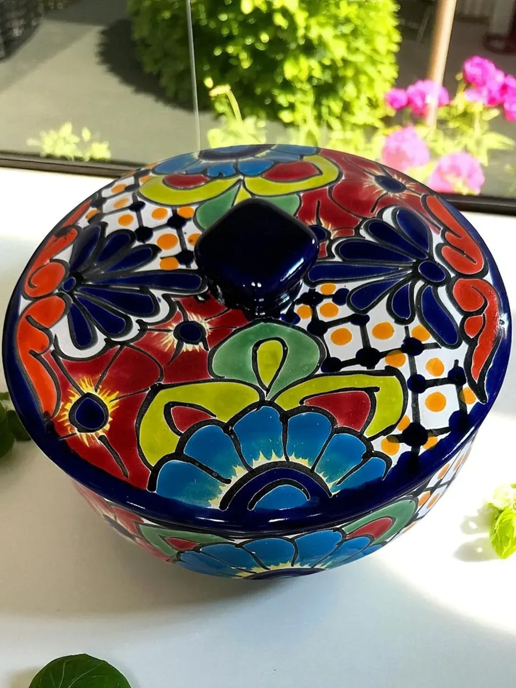 Talavera Tortilla Warmer – 9.5 x 4 Inch Handmade Mexican Pottery with Lid – Decorative Food Warmer & Serving Dish - Handmade Lifestyle Shop