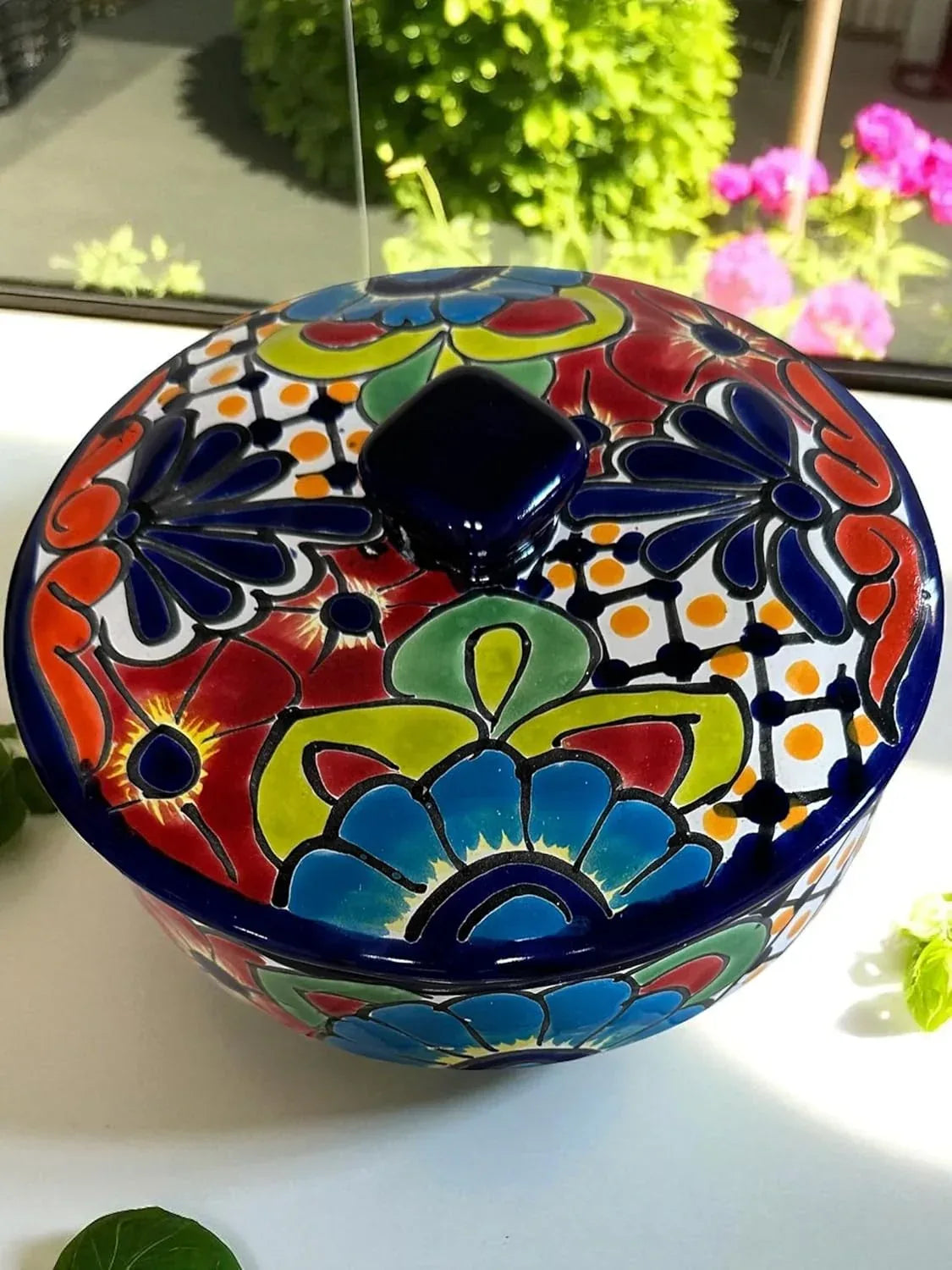 Talavera Tortilla Warmer – 9.5 x 4 Inch Handmade Mexican Pottery with Lid – Decorative Food Warmer & Serving Dish - Handmade Lifestyle Shop