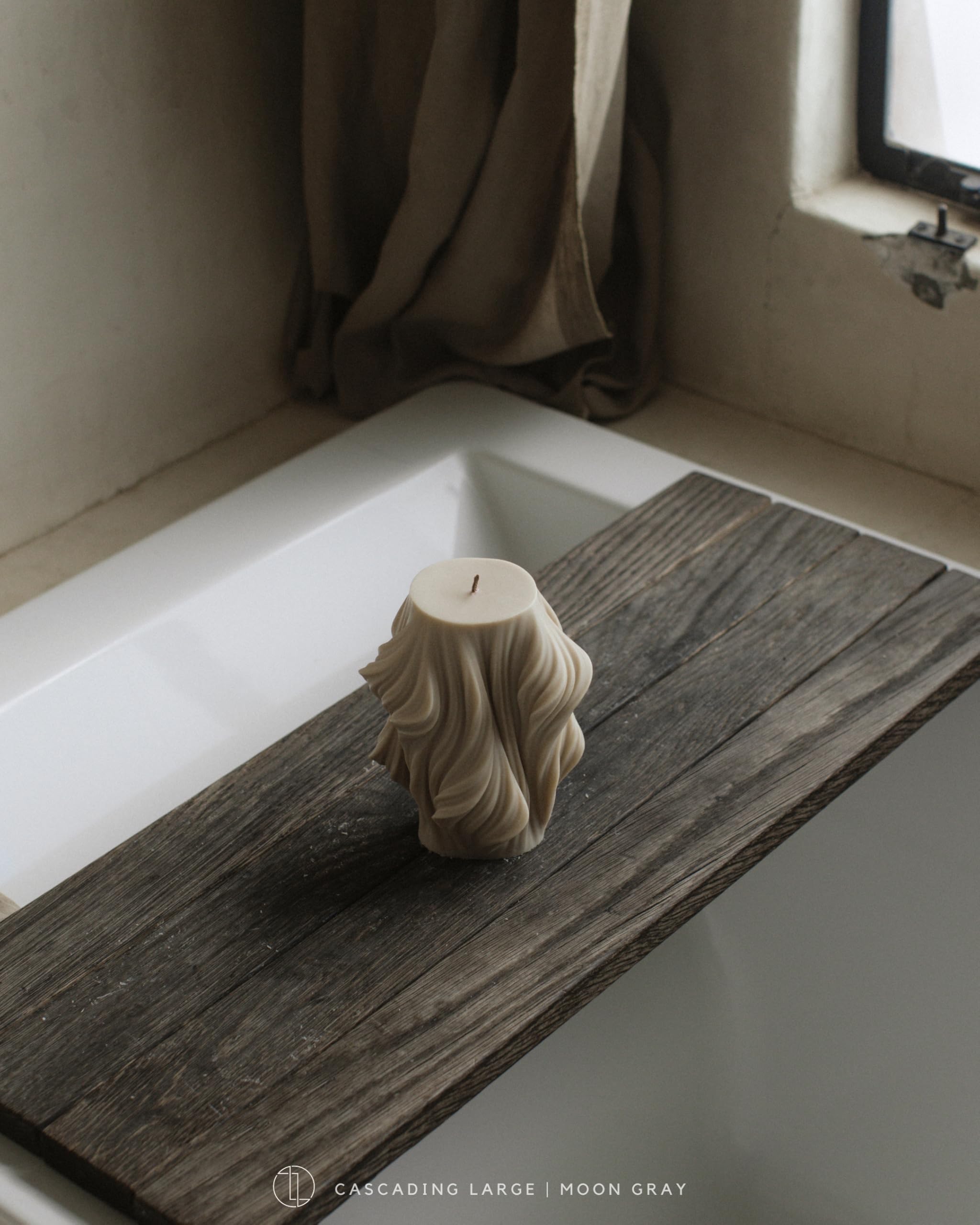 LAWA Cascading Wave Candle - Large Beautiful Handmade Pillar Scented Soy Wax Elegant Bubble Aesthetic Candle Housewarming Gift Home Room Shelf Decor Idea Olive Beige (Large)