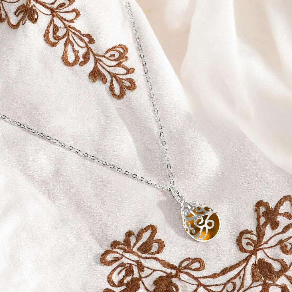 Bottled Up Designs Handmade Filigree Teardrop Necklace, Recycled Antique Glass, Sterling Silver, Eco Friendly, Made in USA, Birthday Gifts, Mothers Day, Women, Anniversary