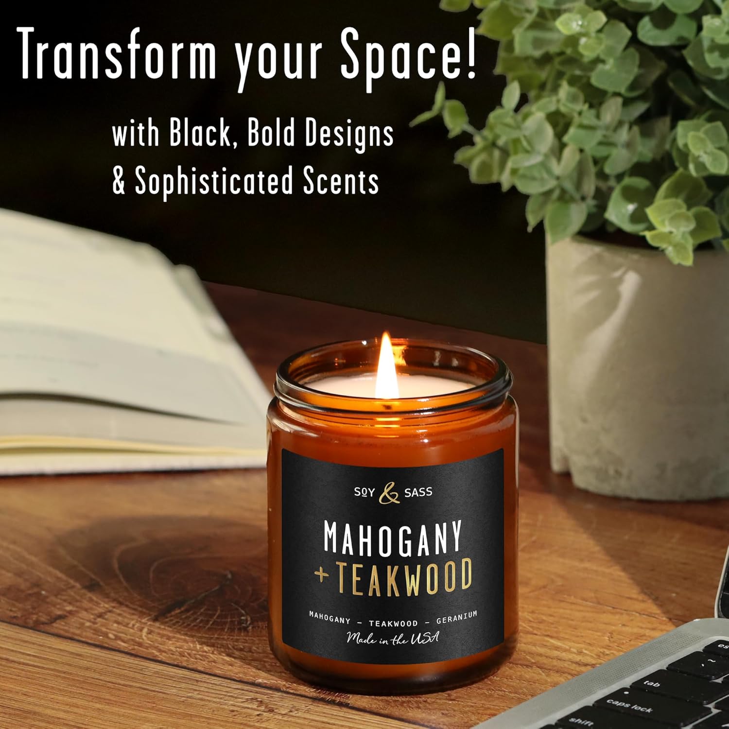 Smoked Vanilla Whiskey Candle - Scented Black Candles for Men or Women - Bourbon, Tobacco & Caramel Soy Wax Mens Candle - Infused w/Essential Oils | Long 50Hr Burn,9oz I Non Toxic I Made in USA