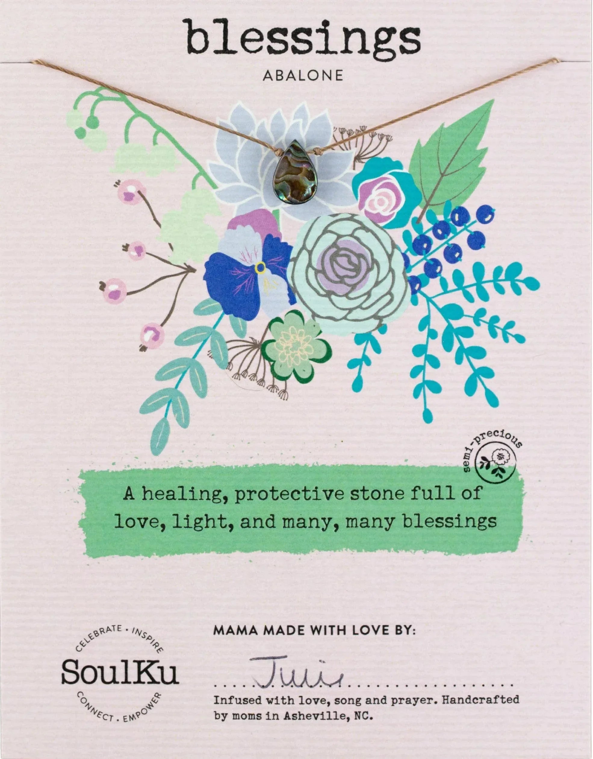 SoulKu Handcrafted Necklace, Empowerment Jewelry With Healing Crystal, Inspirational Jewelry For Women, Mom & Sister Gifts, 2" Extender With Lobster Clasp, 16" Nylon Cord - Handmade Lifestyle Shop