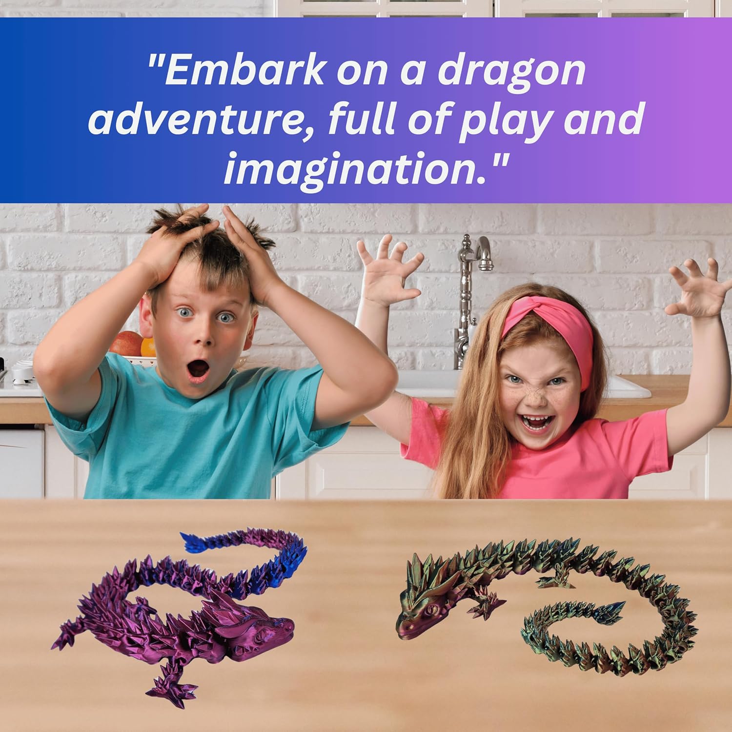 20" Articulated 3D Printed Dragon – Color-Changing Fidget Figurine, Mythical Figure, Made in USA, 3D Printed Toys - Valentines Day Gift for Boys and Girls (Rainbow with Blue Egg)