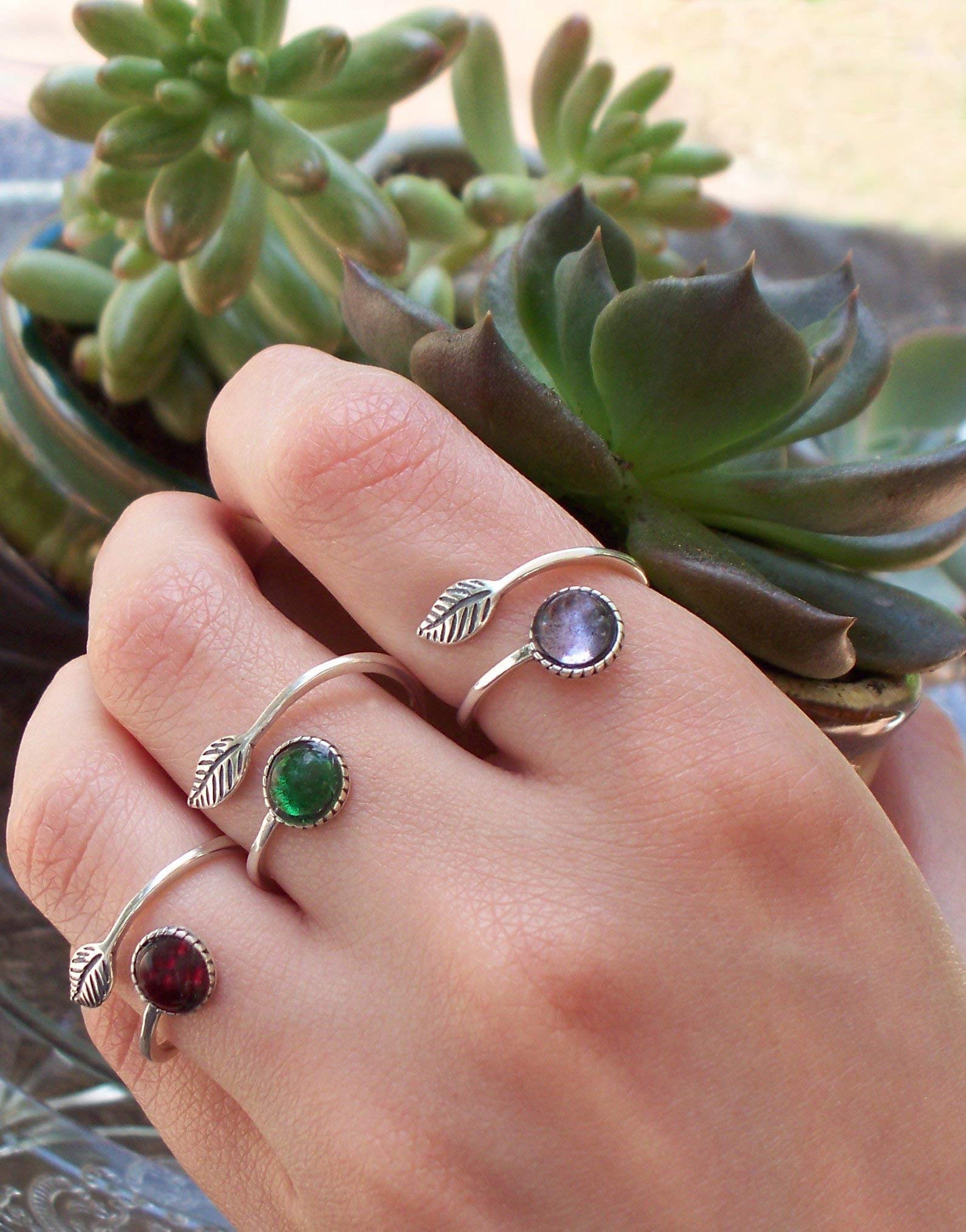 Bottled Up Designs Handmade Vintage Botanical Ring, Recycled Antique Glass Bottles, Sterling Silver, Eco Friendly, Made in USA, Birthday Gifts, Mothers Day, Women, Anniversary