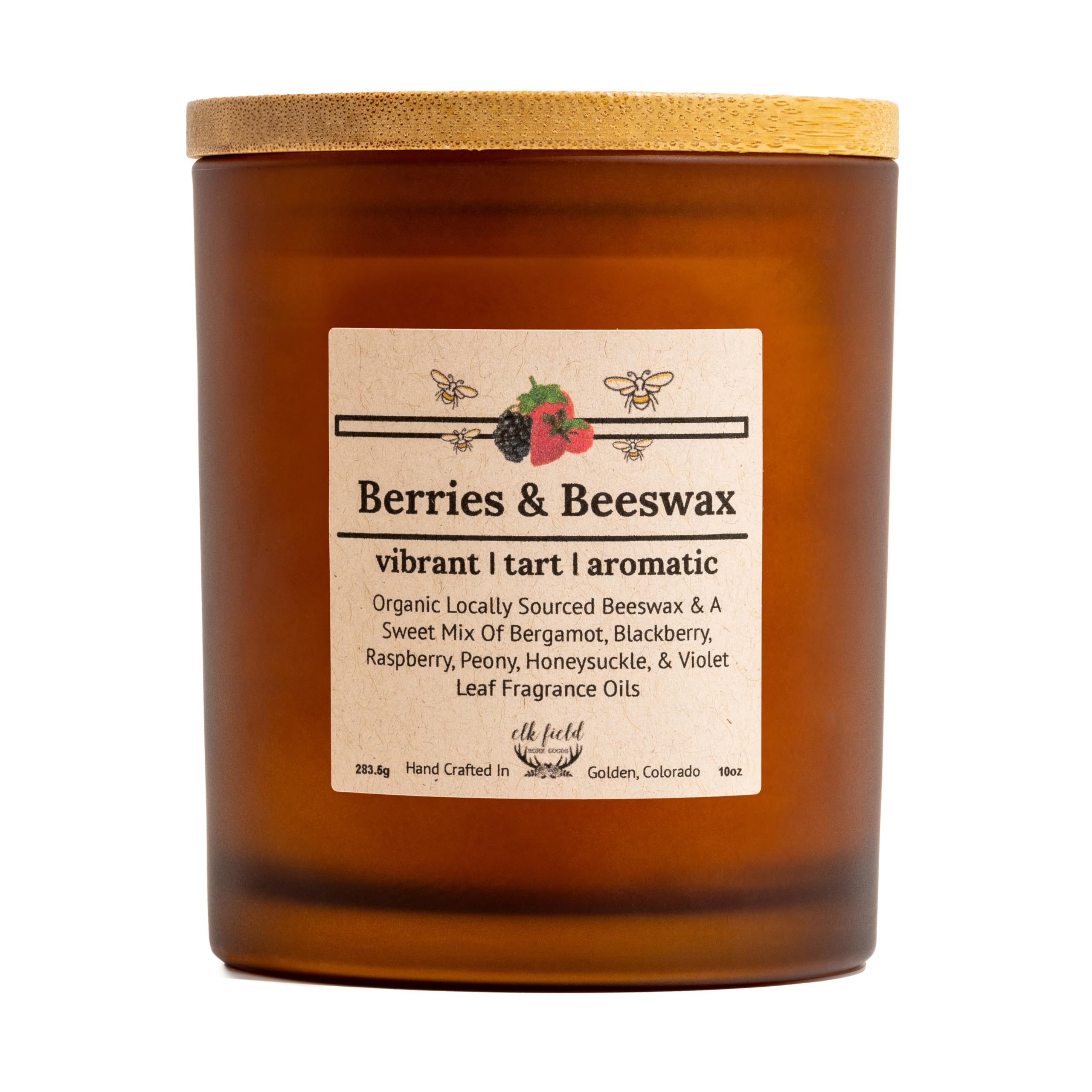 Berries Organic Beeswax Candle | 2 Ingredients | 100% Pure Beeswax Candles, Non Toxic, Natural, Organic Candles, Beeswax Candles Scented, Non Toxic Candles, 80 Hour, 10oz