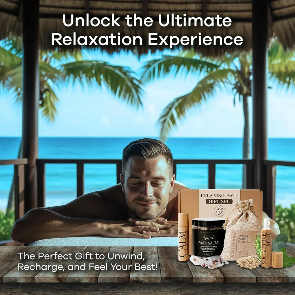 SOULISTIC ROOT Revitalizing Bath Gift - Premium Self-Care Bath & Body Set with Lavender Oatmeal Soak, Tranquil Essential Oil Roller, Epsom Salt Soak, Home Spa Kit, Valentine's Day Ready-to-Gift Box - Handmade Lifestyle Shop