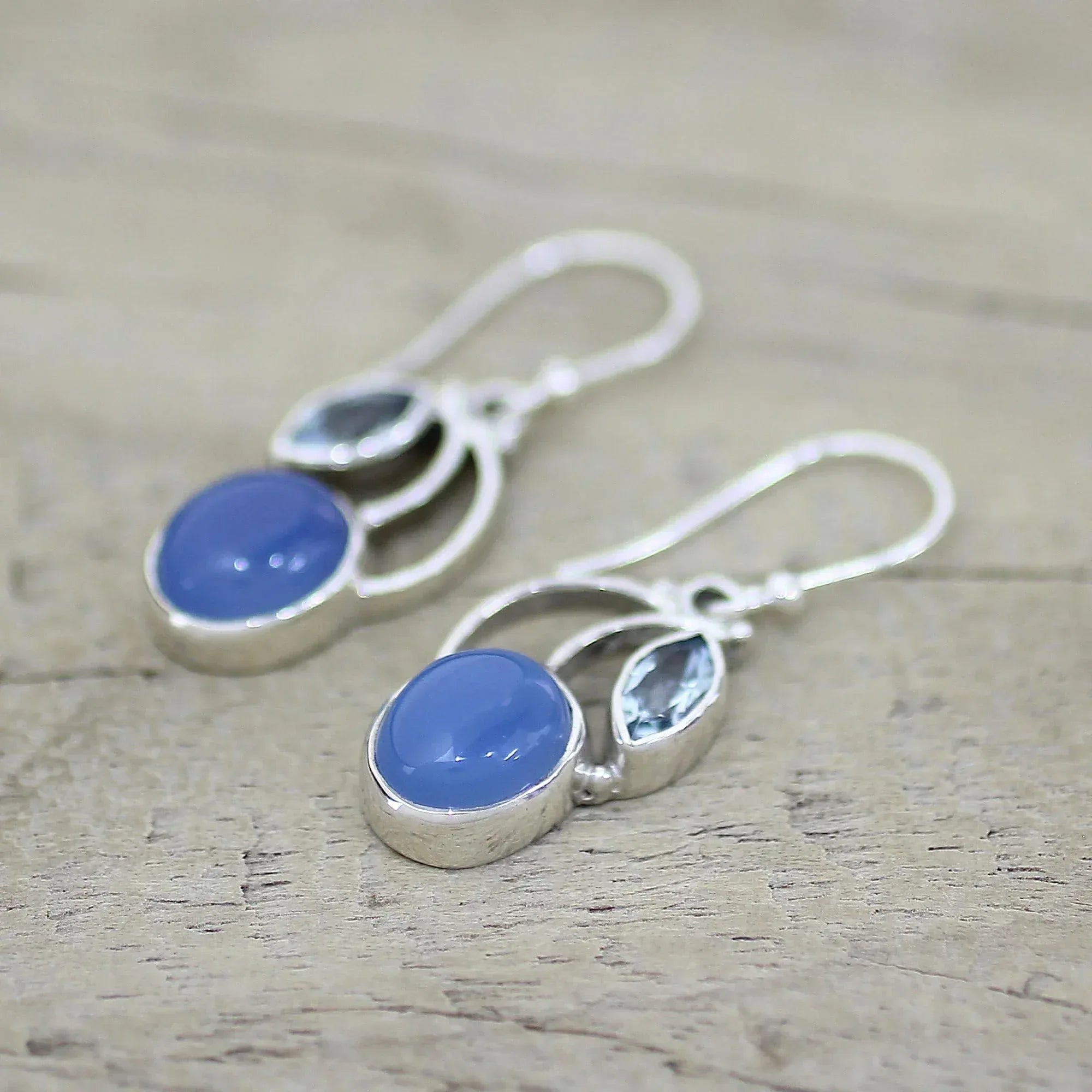 NOVICA Artisan Handmade Dangle Earrings Composite Silver Sterling Reconstituted Blue India Birthstone - Handmade Lifestyle Shop