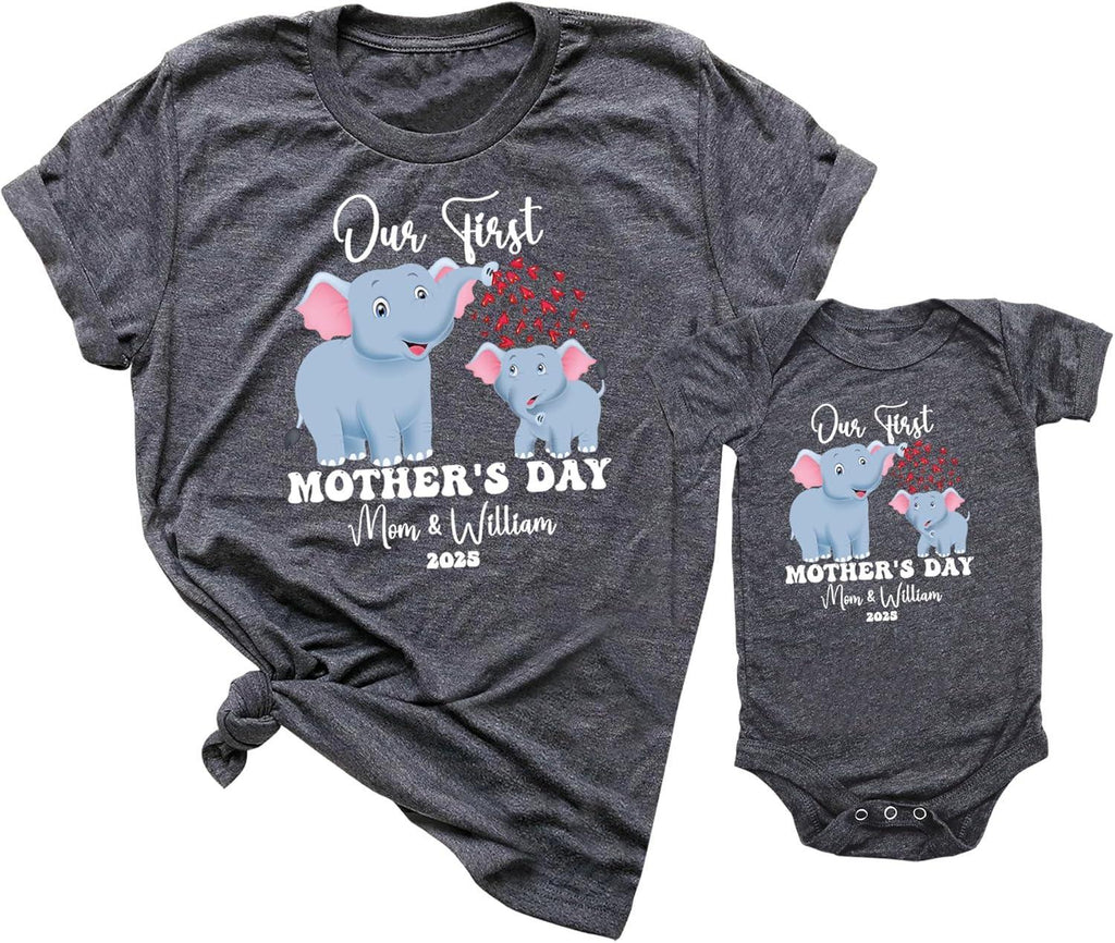 Our 1st Mother's Day Shirt, Mommy and Me Shirts, Matching First Mother's Day Outfits, Customizable with Names and Date, Baby Bodysuit and Mom Shirt Set, Mother's Day Gift Idea, Pack of 2 - Handmade Lifestyle Shop