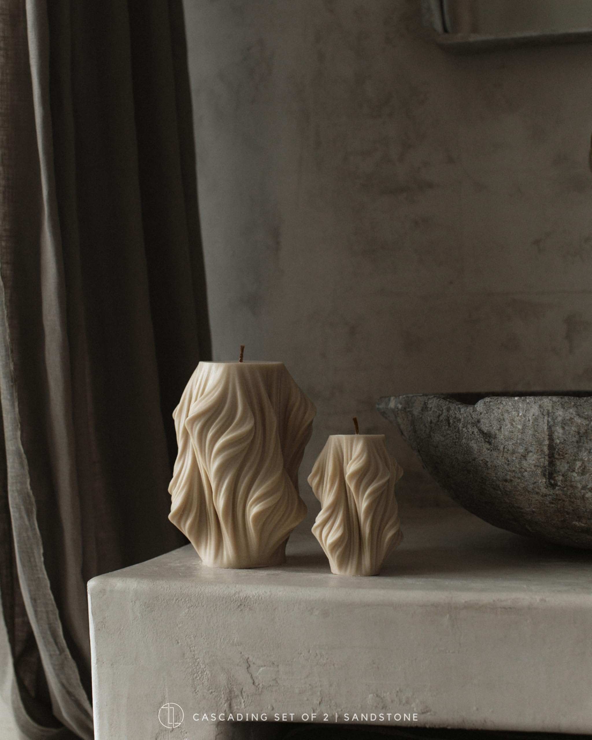 LAWA Cascading Wave Candle - Large Beautiful Handmade Pillar Scented Soy Wax Elegant Bubble Aesthetic Candle Housewarming Gift Home Room Shelf Decor Idea Olive Beige (Large)