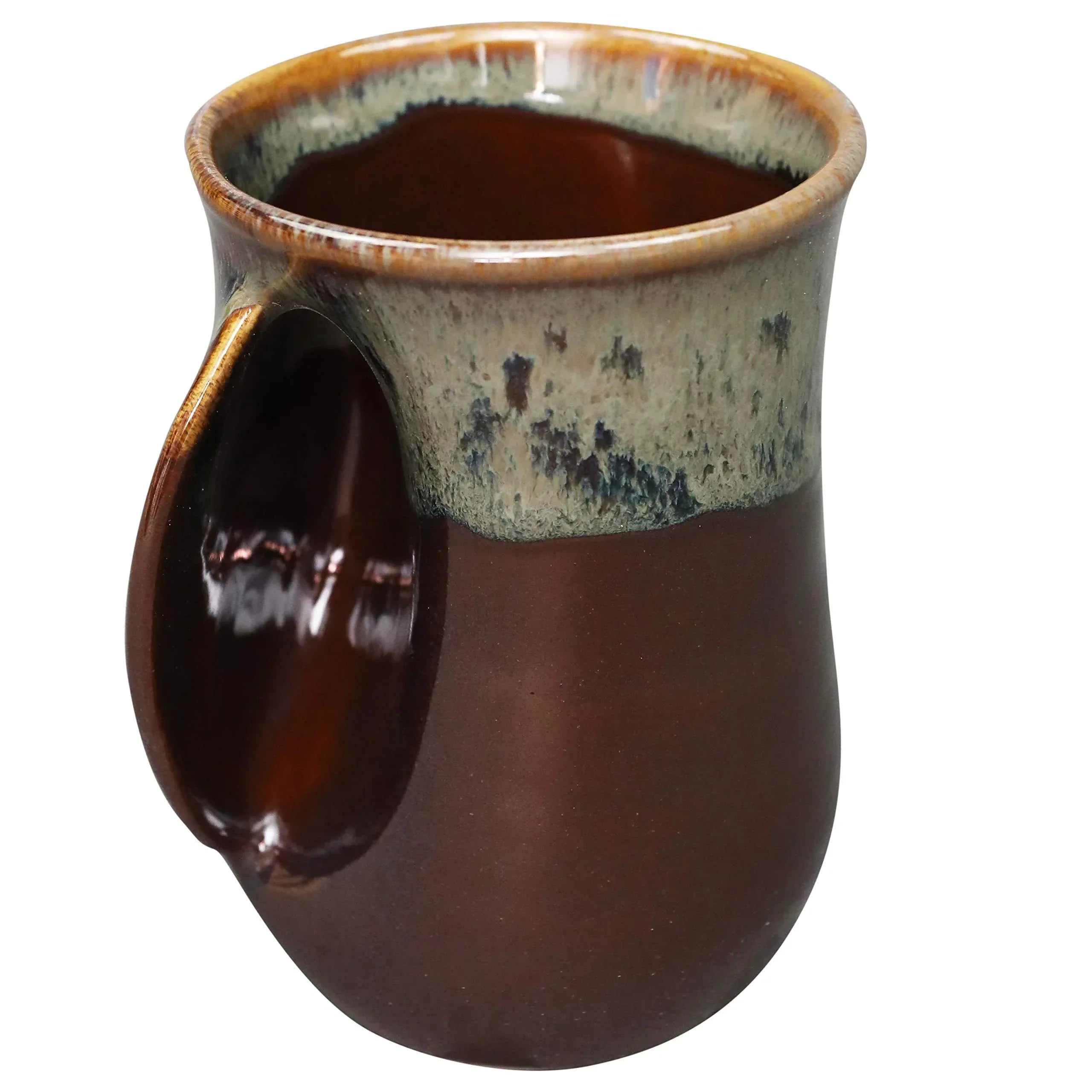 Clay in Motion Hand Warmer Coffee Mug – Handmade Coffee Mug With Comfortable Handle Contoured Pocket Hand Warming Ceramic Coffee Mug – Proudly Made in USA – Right Handed – 14 Oz - Island Oasis - Handmade Lifestyle Shop