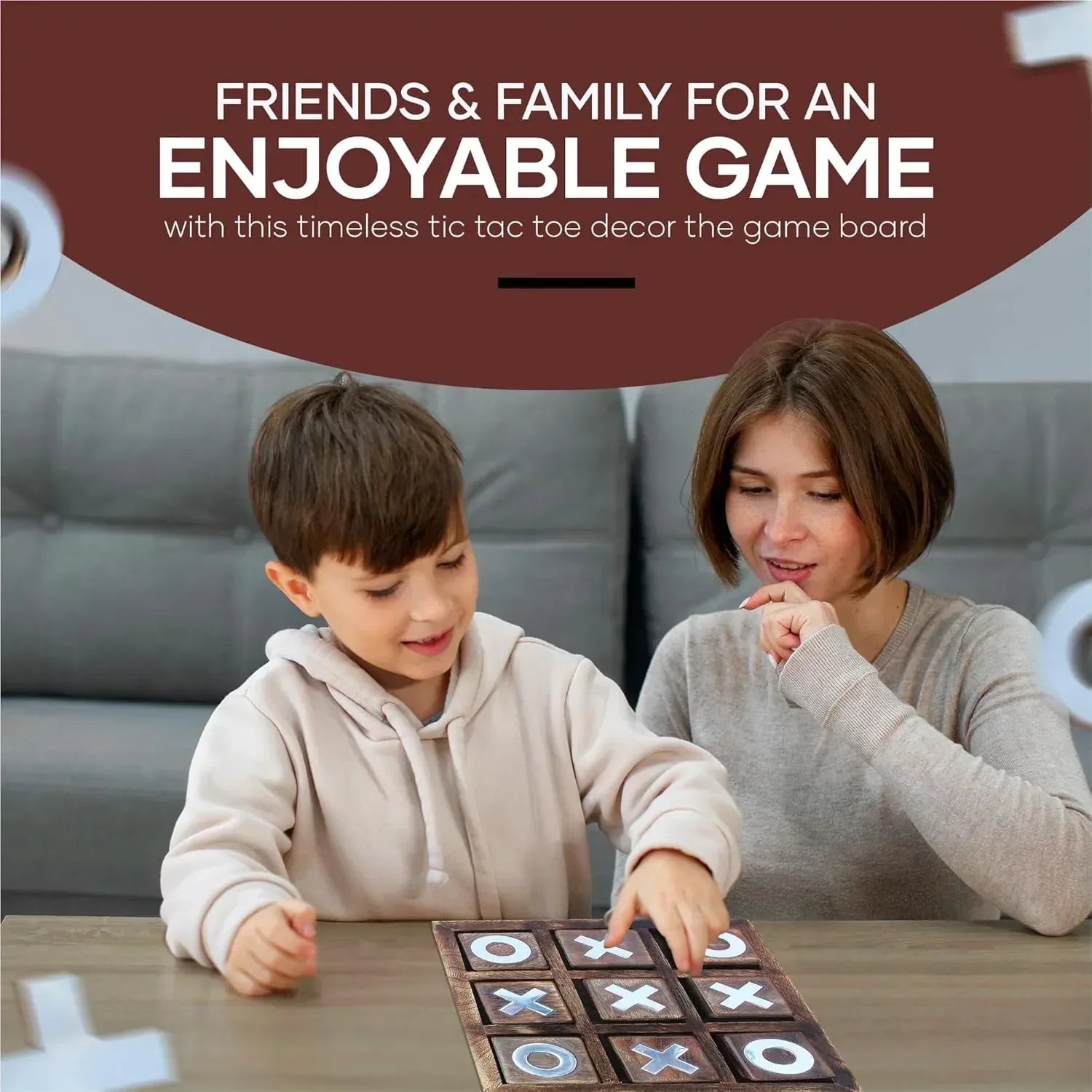 Wooden Tic Tac Toe Game | Board Game for Kids and Family | Table Top Living Room Decor Fun Game | Indoor Outdoor Adults Classic Travel Game (Burnt Wood) - Handmade Lifestyle Shop