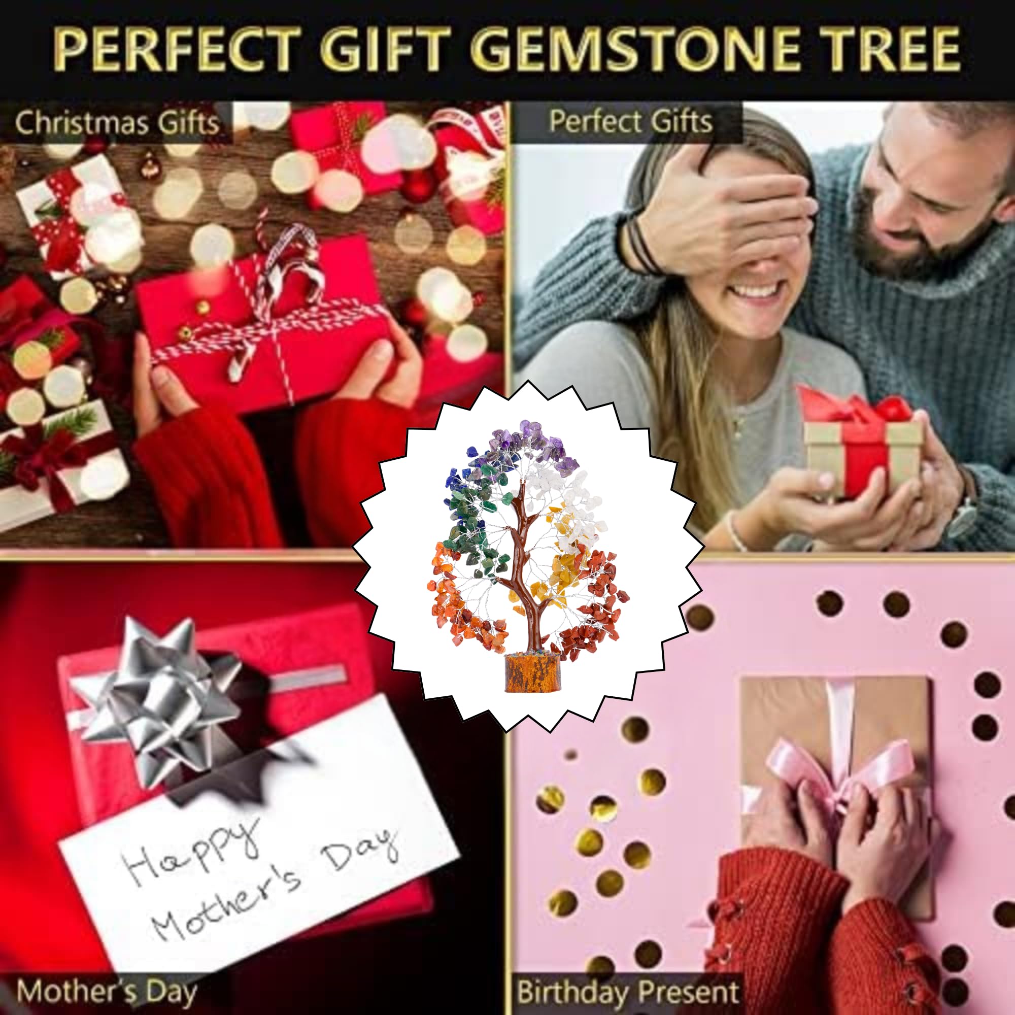 7 Chakra Healing Crystal Tree Kit, Bracelet, Pendant, Necklaces, Handmade Gemstone Money Bonsai Tree of Life Feng Shui Decor for Home Office, Positive Energy, Reiki Healing, for Women