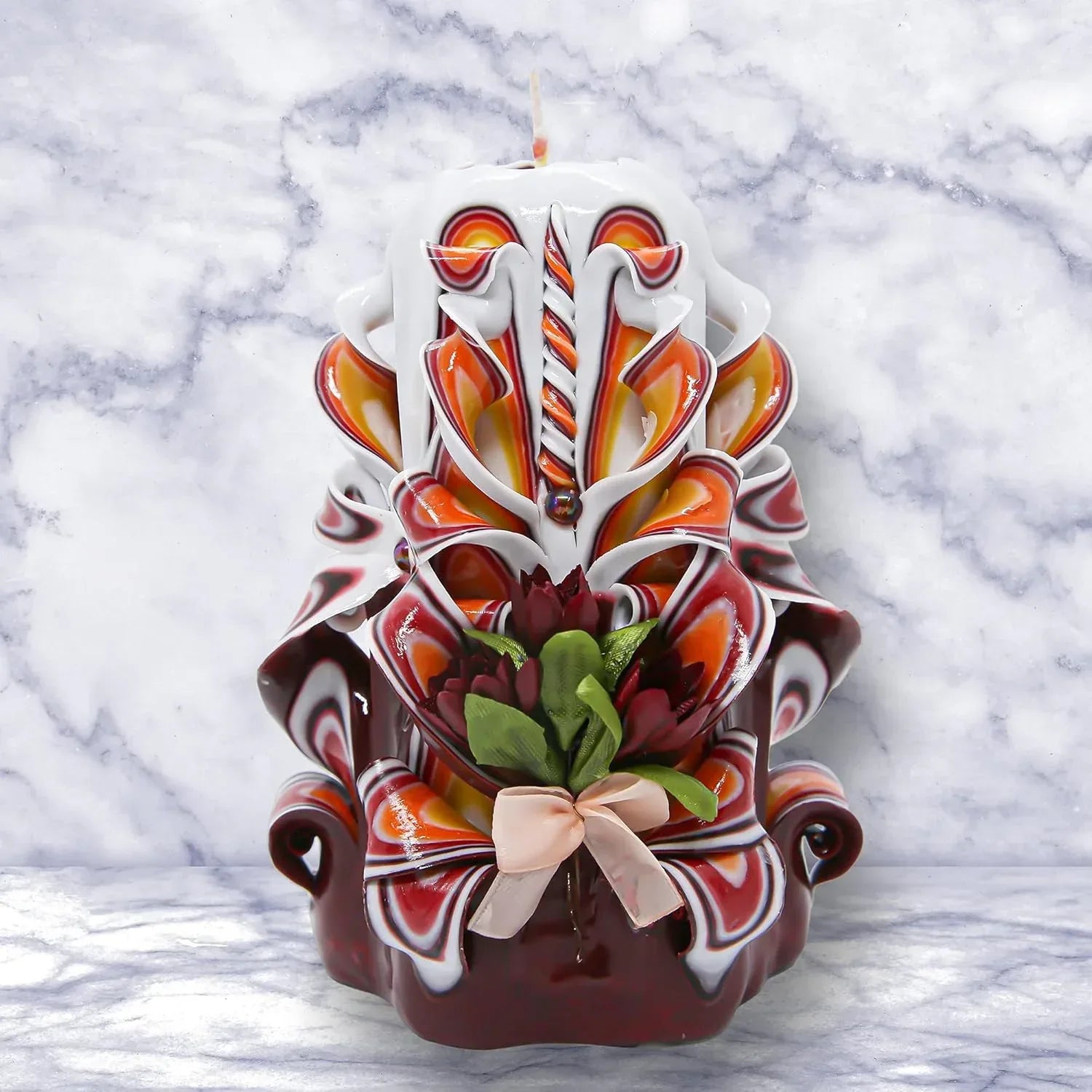 Handmade Carved Candle - Surprise Gift For Her - Decor Birthday Halloween Thanksgiving Christmas - Spiritual Living Room Home Decor Candles - Unique Engagement Wedding Idea - White Blue - Ordagio - Handmade Lifestyle Shop