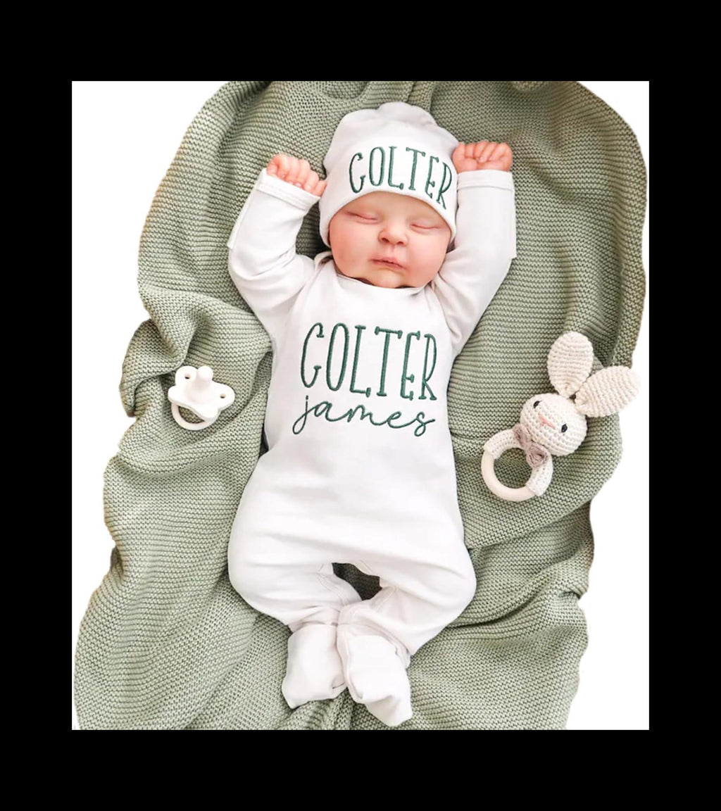Personalized Baby Onesie Newborn Coming Home Outfit Customized Clothes with Baby's Name in Embroidery Hospital Romper Suit - Handmade Lifestyle Shop