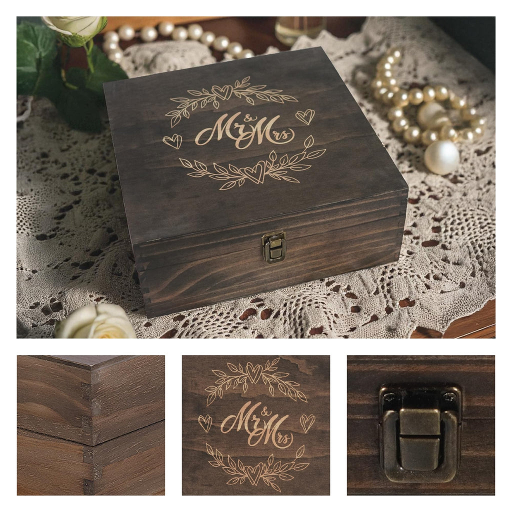 Engraved Memorial Memory Box – Wooden Keepsake Box for Loss of Loved One or Pet – Sympathy Gift – Medium Size – Dark Walnut Finish – 8.5 x 6 x 3 in