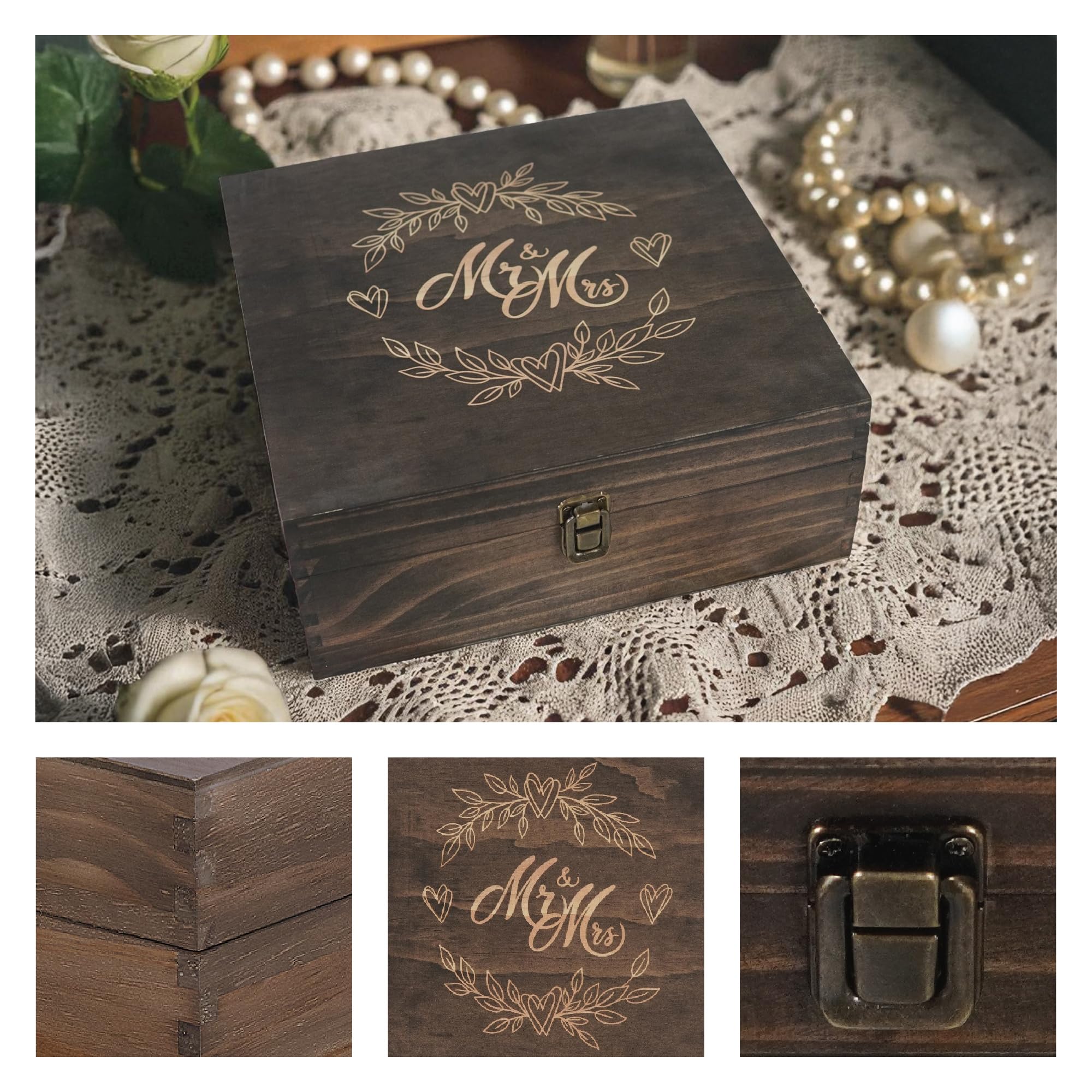 Engraved Memorial Memory Box – Wooden Keepsake Box for Loss of Loved One or Pet – Sympathy Gift – Medium Size – Dark Walnut Finish – 8.5 x 6 x 3 in