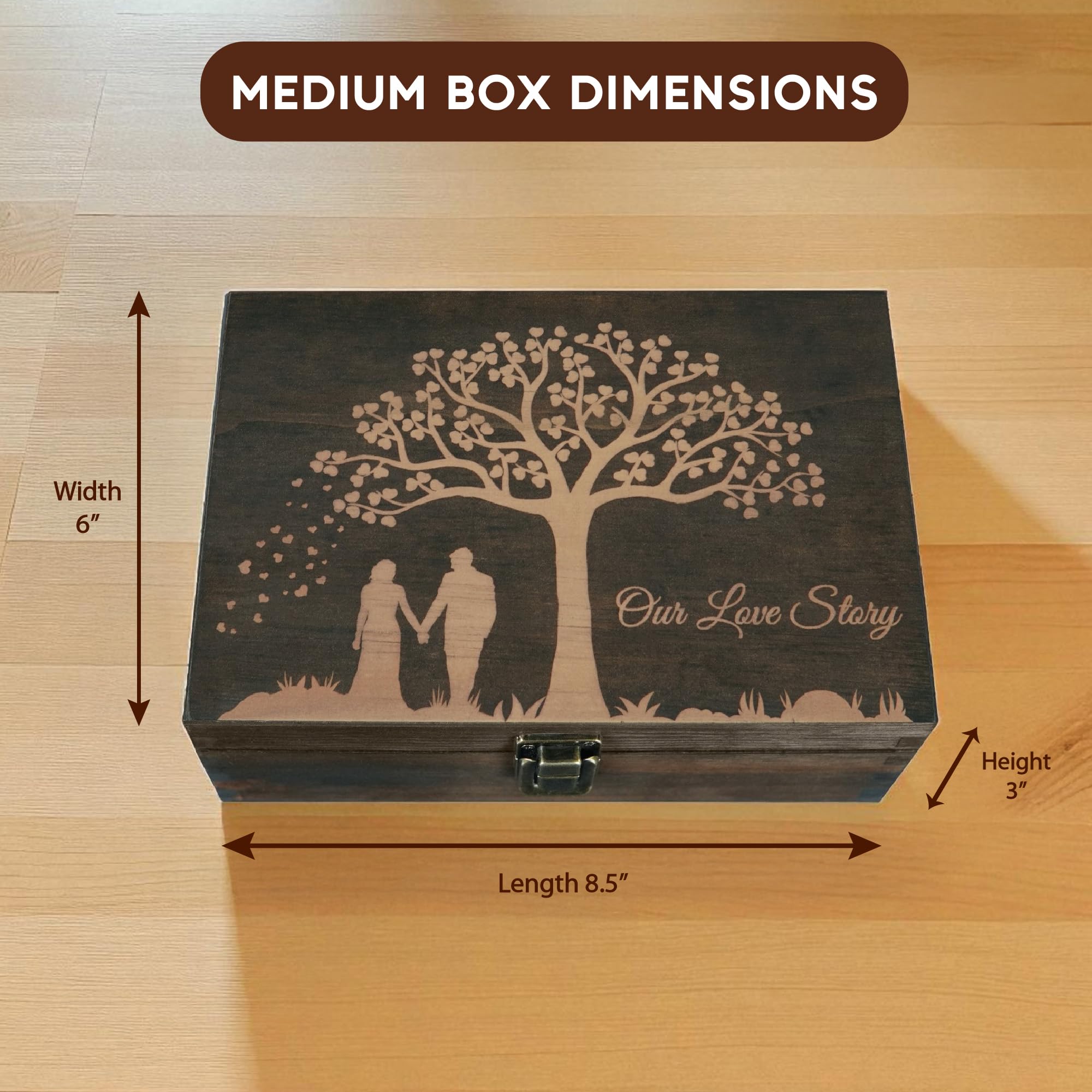 Engraved Memorial Memory Box – Wooden Keepsake Box for Loss of Loved One or Pet – Sympathy Gift – Medium Size – Dark Walnut Finish – 8.5 x 6 x 3 in