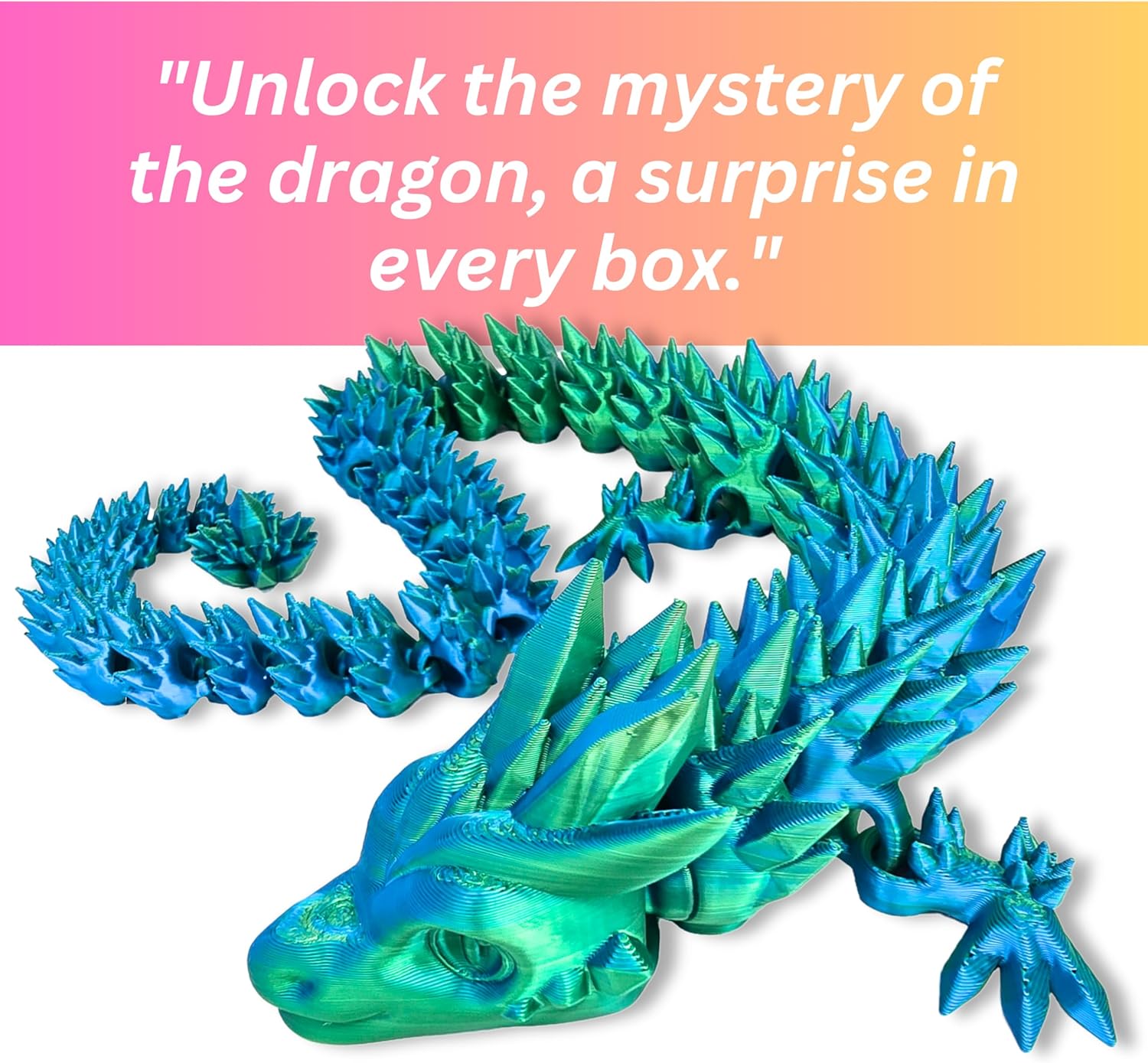 20" Articulated 3D Printed Dragon – Color-Changing Fidget Figurine, Mythical Figure, Made in USA, 3D Printed Toys - Valentines Day Gift for Boys and Girls (Rainbow with Blue Egg)
