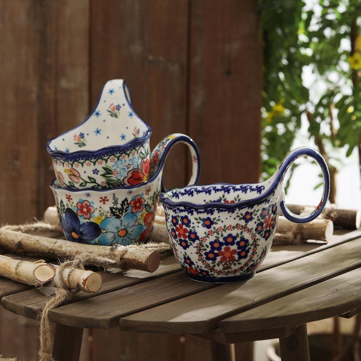 ALMA Handpainted Soup Bowl with Handle, 18.6oz Ceramic Cereal Bowl, Microwave &Dishwasher Safe,Loop Handle Bowl Great for Soup, Chili, Stew, Ice cream