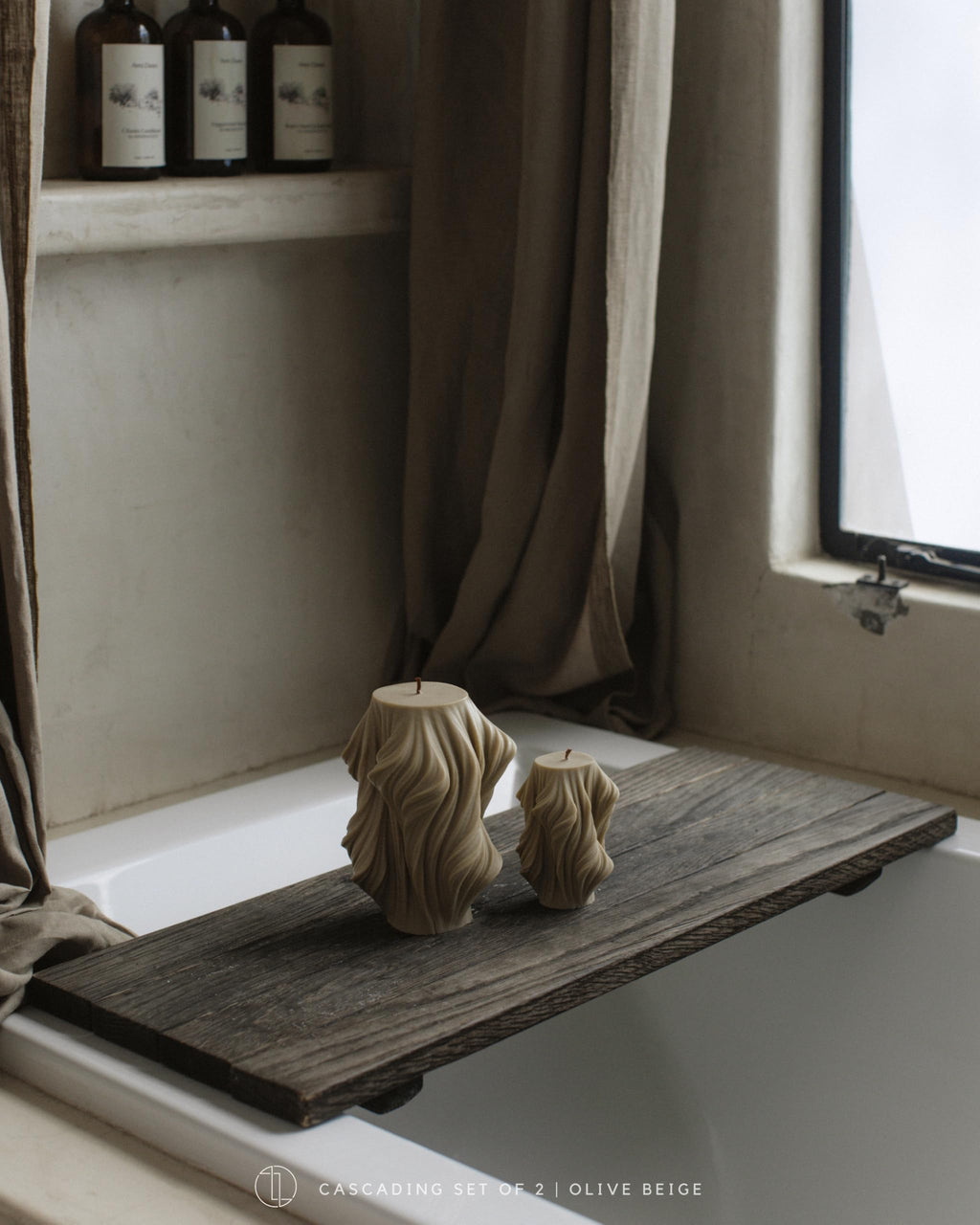 LAWA Cascading Wave Candle - Large Beautiful Handmade Pillar Scented Soy Wax Elegant Bubble Aesthetic Candle Housewarming Gift Home Room Shelf Decor Idea Olive Beige (Large)