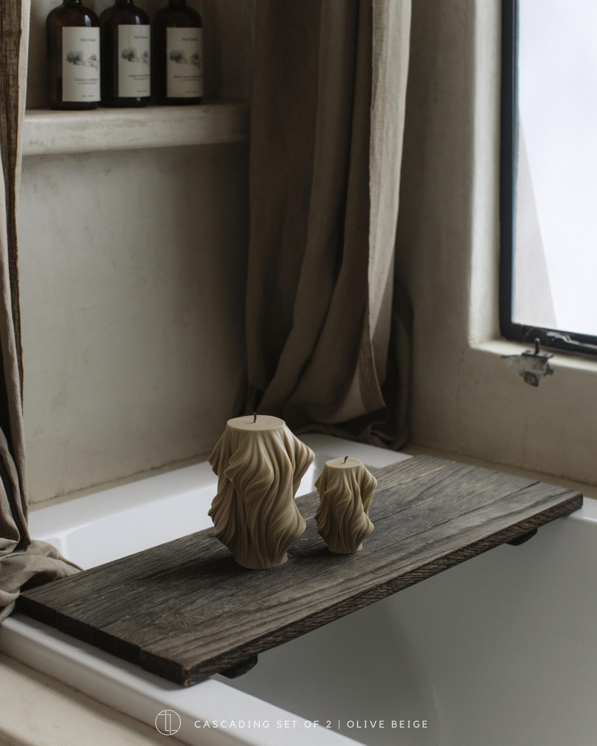 LAWA Cascading Wave Candle - Large Beautiful Handmade Pillar Scented Soy Wax Elegant Bubble Aesthetic Candle Housewarming Gift Home Room Shelf Decor Idea Olive Beige (Large)