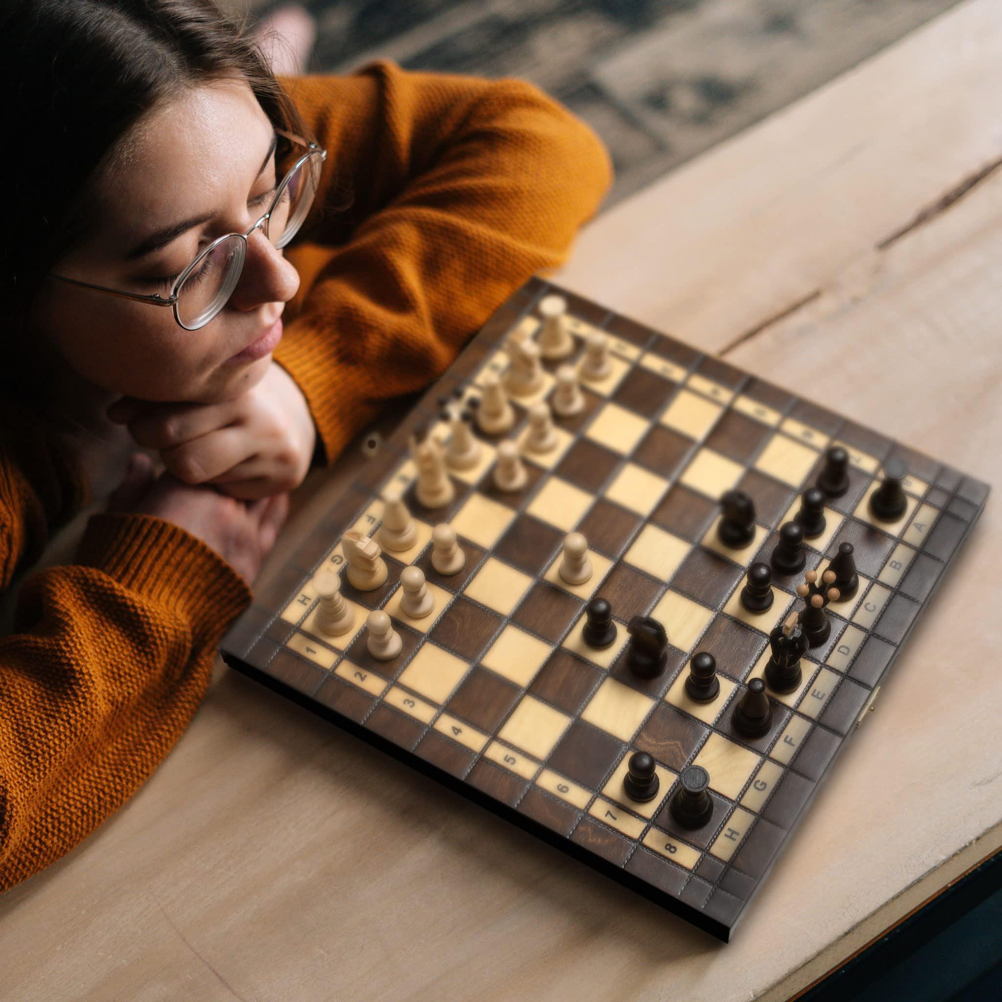 Husaria European International Chess Wooden Game Set, King's Classic - 13.8 Inches Medium Size Chess Set with Handcrafted Chessmen and Felted Folding Board - Handmade Lifestyle Shop