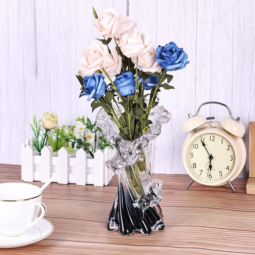 Hand Blown Blue Glass Vase, Unique Art Beautiful Ocean Glass Vase for Home Centerpiece, Coffee Table, Living Room, Office Decor - 8" H - Handmade Lifestyle Shop