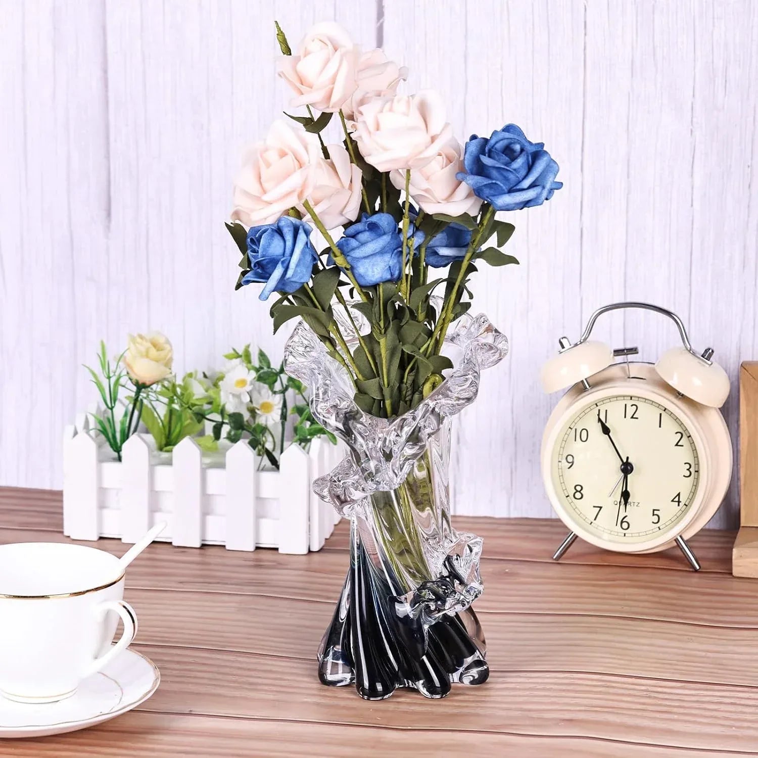 Hand Blown Blue Glass Vase, Unique Art Beautiful Ocean Glass Vase for Home Centerpiece, Coffee Table, Living Room, Office Decor - 8" H - Handmade Lifestyle Shop