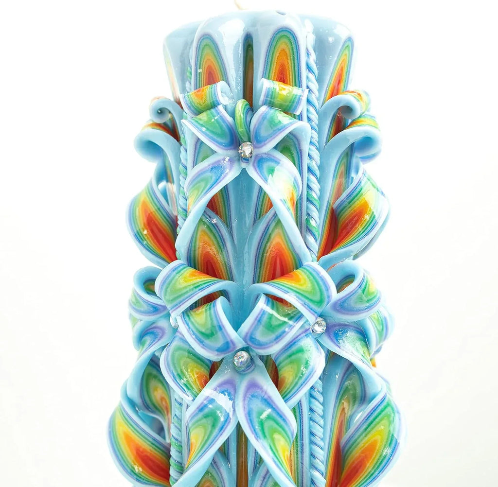 Carved Candle Artisan Handmade Decorative Dipped Candle 9 inch Blue Red Fall Valentine's Day Holiday Seasonal Gift for Mom Home Accent - Peacock - Handmade Lifestyle Shop