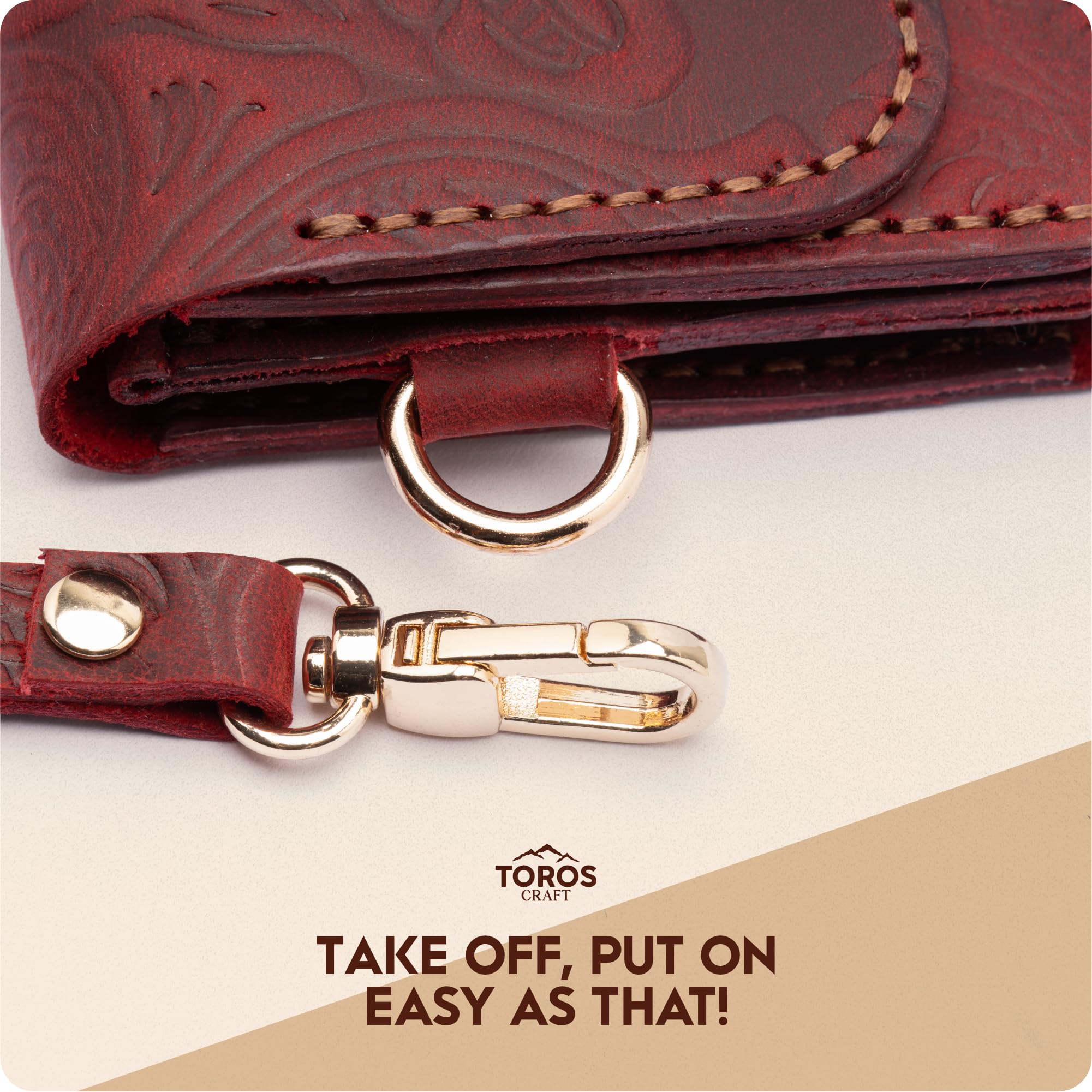 Toros Craft Handmade Wristlet Wallets for Women, Western Floral Leather Small Credit Card Holder with Zipper, Minimalist & Cute Coin Pouch, Genuine Leather, Dark Brown