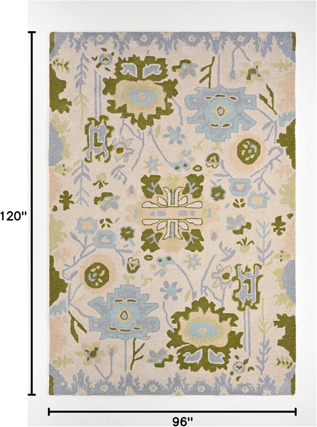Handmade Oushak Wool Area Rug | Floral and Botanical Patterns in Soft Blue and Green | Luxurious Thick Pile for Living Room, Bedroom & Dining Room Decor (Ivory, 5' x 8')