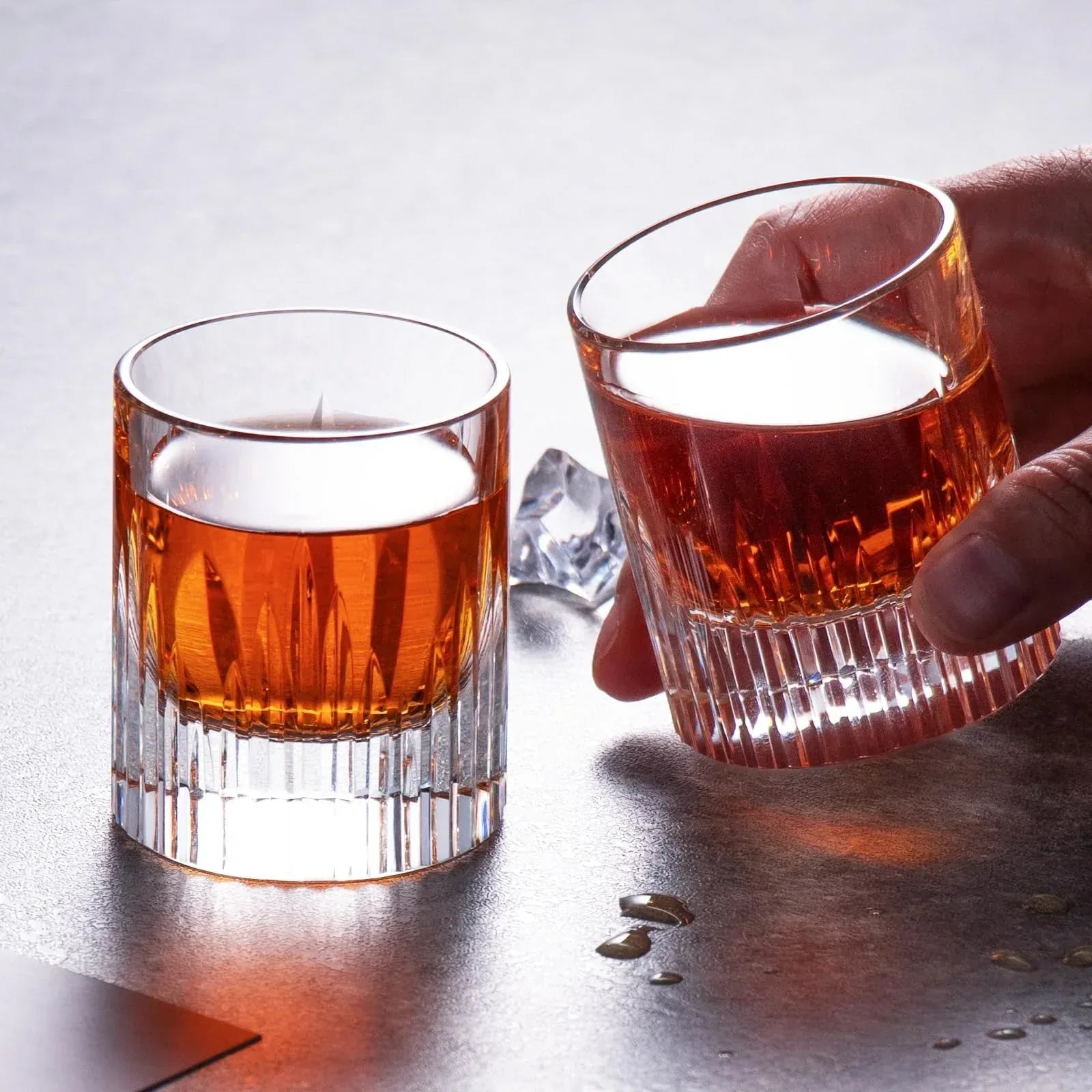 KAMMAK Crystal Whiskey Glasses Set of 2, Handcrafted 7.1oz Old Fashioned Glasses Stemless, Luxury Cocktail Glasses, Hand Blown Scotch Cup for Women, Men Gift for Rocks, Bourbon Barware, Bar - Handmade Lifestyle Shop