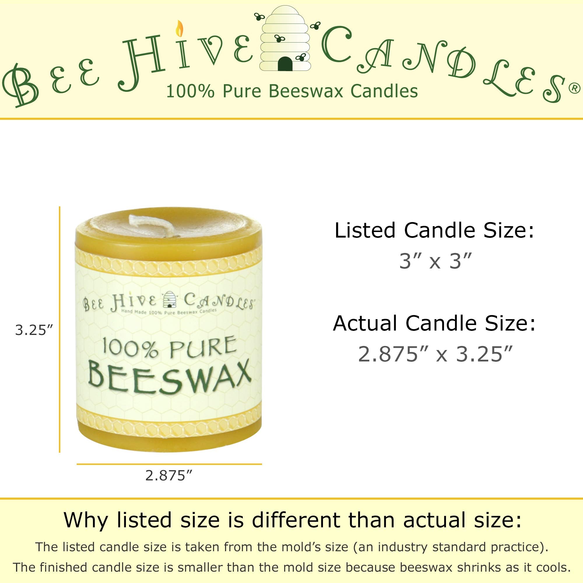 Bee Hive Candles 100% Pure Beeswax Pillar Candle (2" x 3" (3-Pack)) | Natural Beeswax Candles | Soy, Paraffin & Fragrance Free | Handmade in The USA