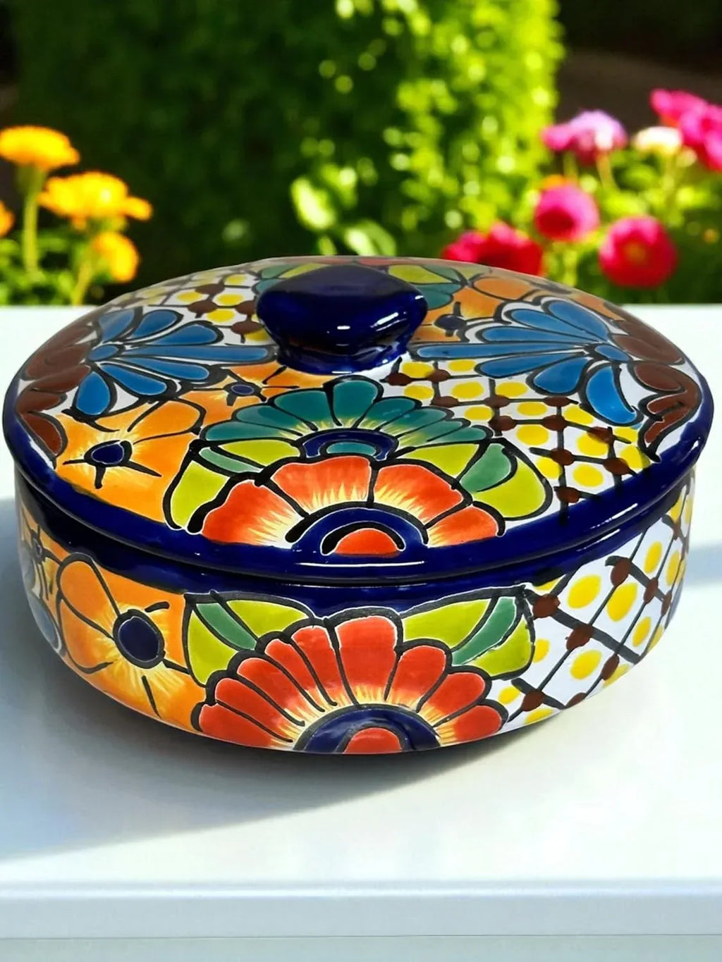 Talavera Tortilla Warmer – 9.5 x 4 Inch Handmade Mexican Pottery with Lid – Decorative Food Warmer & Serving Dish - Handmade Lifestyle Shop