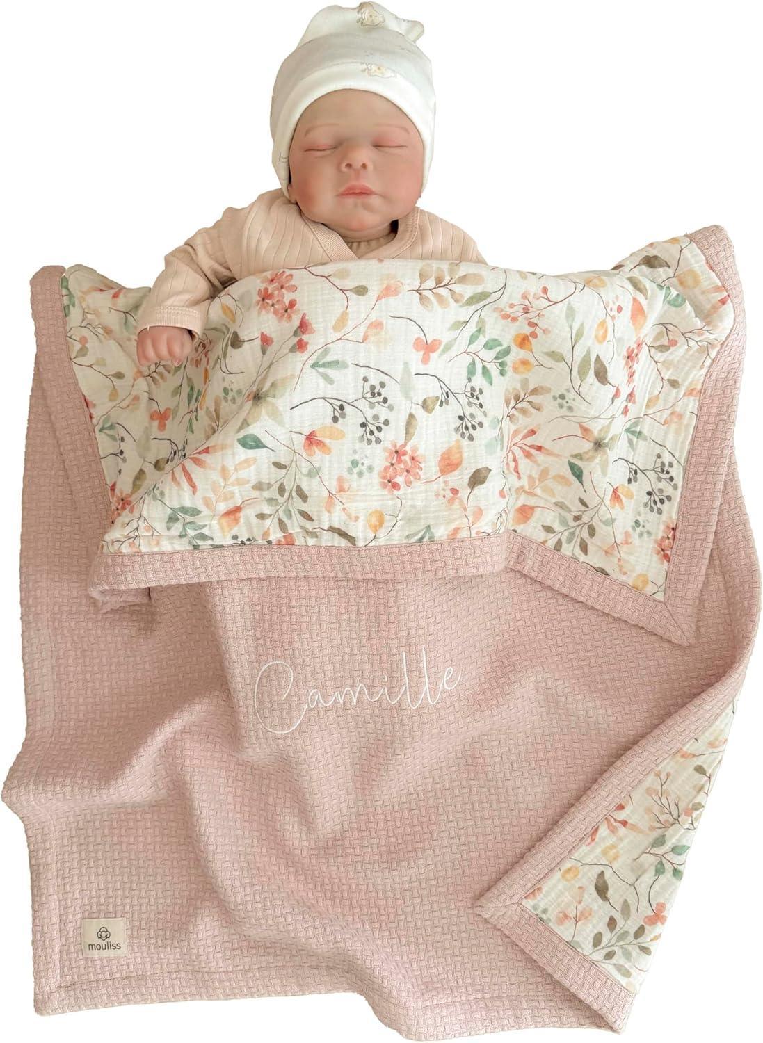 Mouliss Personalized Baby Blanket with Name – Handmade 100% Organic Cotton Newborn Gift | Custom Knit Blanket for Boys, Girls, Kids & Baby Showers - Handmade Lifestyle Shop