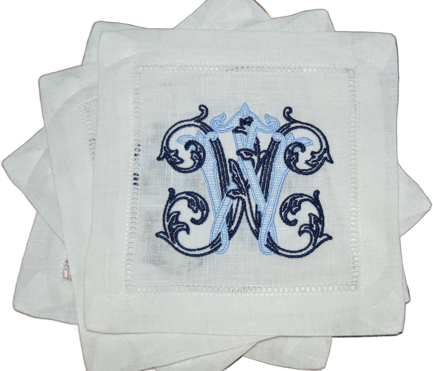 Personalized Linen Cocktail Hemstitched Napkins Embroidered in Vintage Vine Font, Elegant Bar Linens for Home Making The Perfect Hostess, Bridal or Housewarming Gift