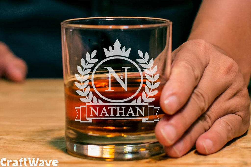 Personalized Whiskey Glass for Men, Custom Engraved Name & Initial Rocks Glasses, 11oz, Barware for Men, Father’s Day Gifts