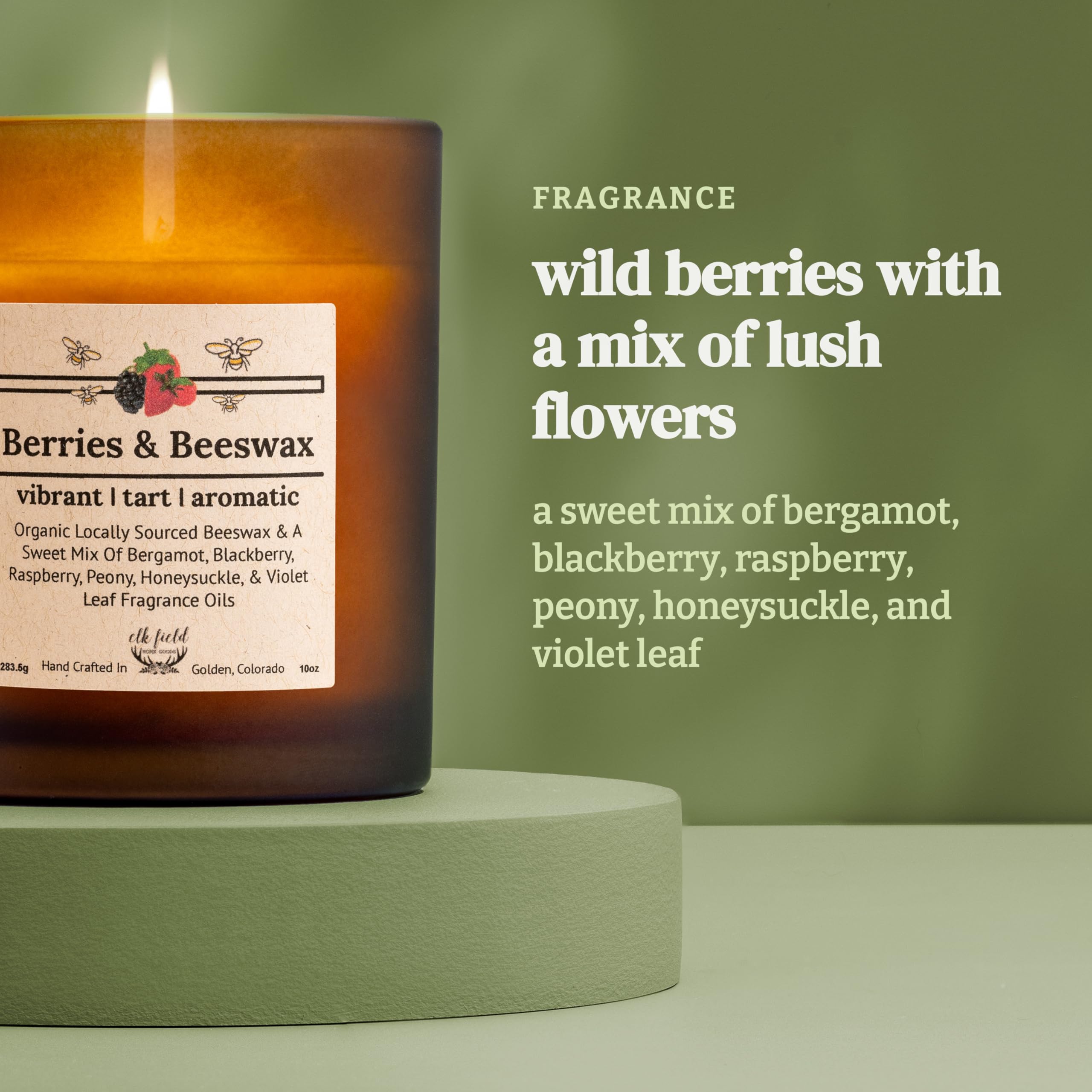 Berries Organic Beeswax Candle | 2 Ingredients | 100% Pure Beeswax Candles, Non Toxic, Natural, Organic Candles, Beeswax Candles Scented, Non Toxic Candles, 80 Hour, 10oz