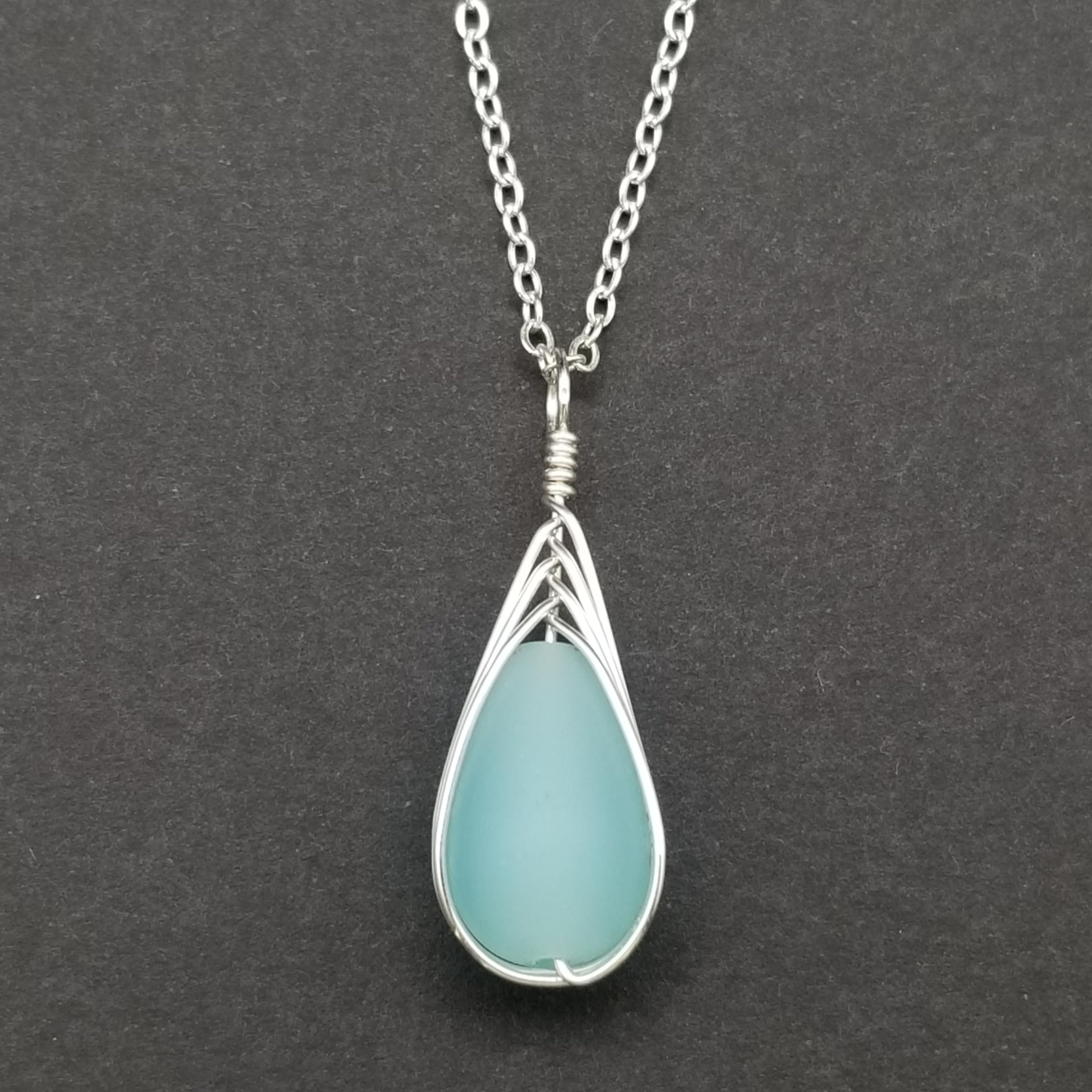 Yinahawaii Handmade Sea Glass Necklace, Hawaiian Jewelry For Women, Braided Teardrop Necklace, Unique Sea Glass Jewelry For Women Birthday Gift
