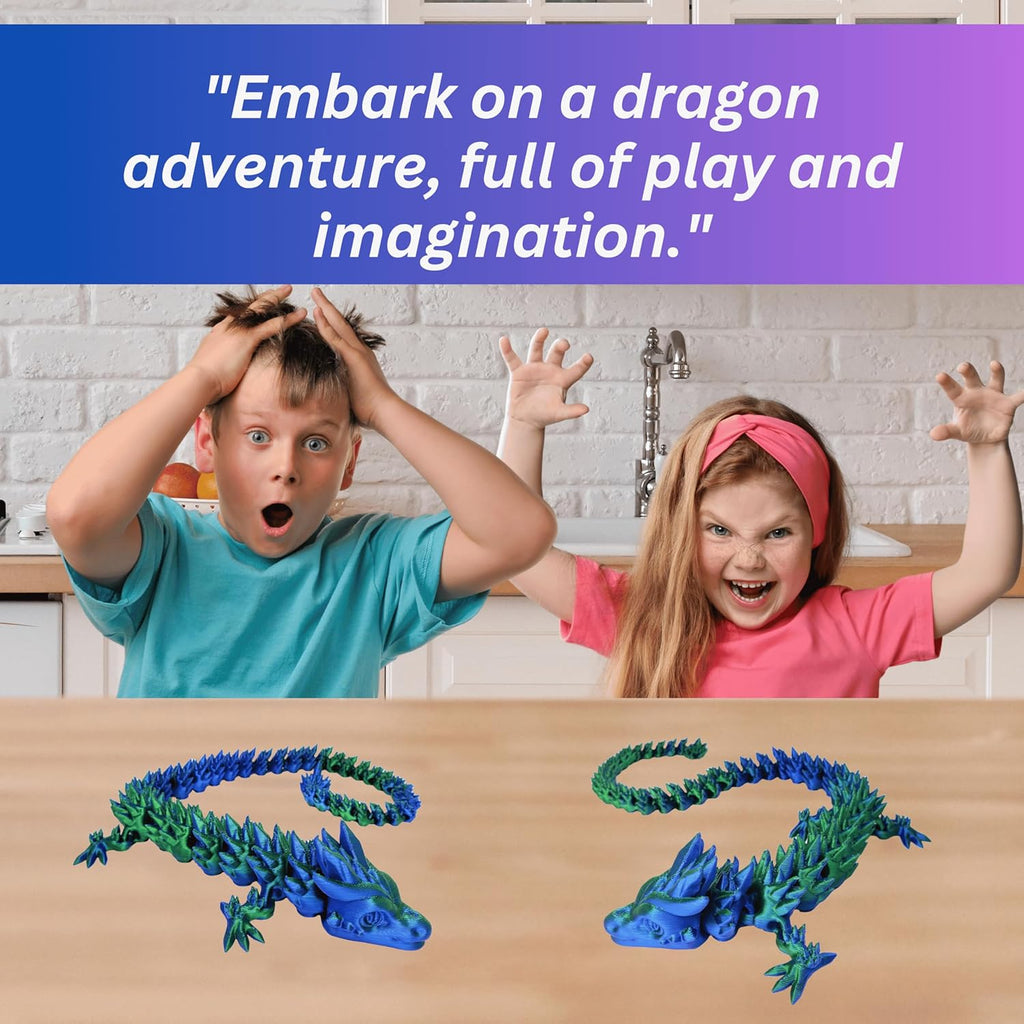 20" Articulated 3D Printed Dragon – Color-Changing Fidget Figurine, Mythical Figure, Made in USA, 3D Printed Toys - Valentines Day Gift for Boys and Girls (Rainbow with Blue Egg)