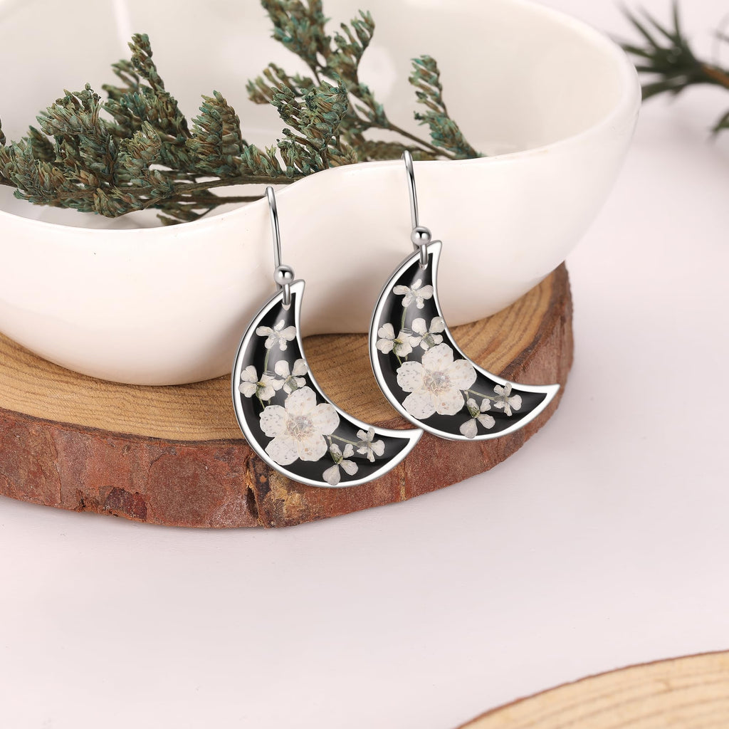 Forget-Me-Not and Queen Anne's Lace Pressed Wildflower Earrings | Pressed Flower Earrings | Handmade Drop and Dangle Earrings | Gift for Woman