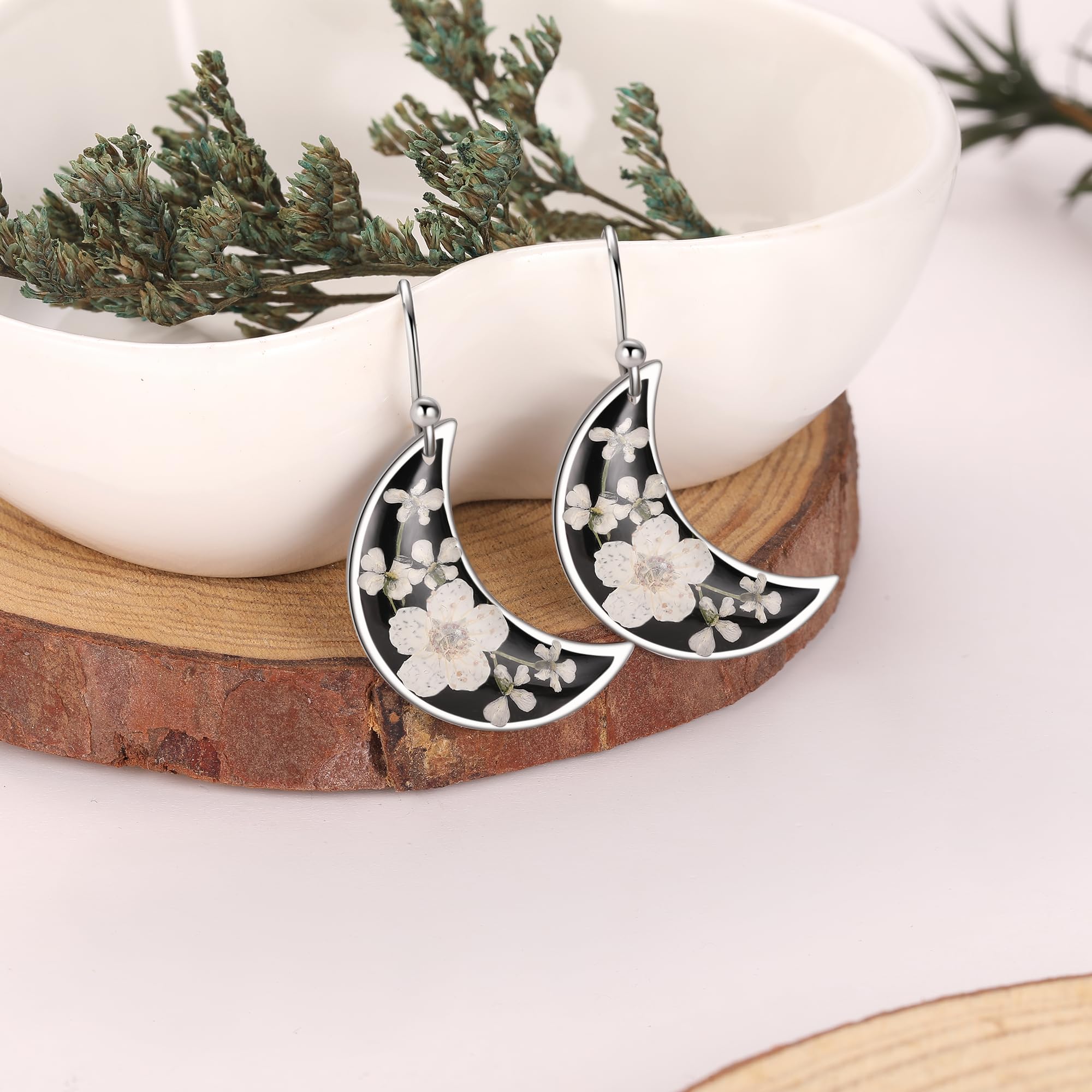 Forget-Me-Not and Queen Anne's Lace Pressed Wildflower Earrings | Pressed Flower Earrings | Handmade Drop and Dangle Earrings | Gift for Woman