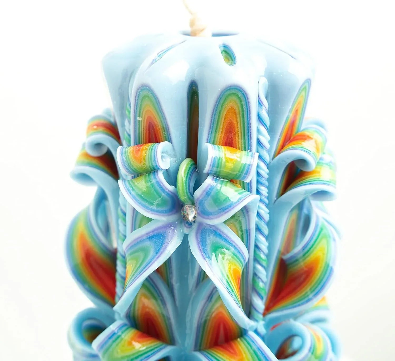 Carved Candle Artisan Handmade Decorative Dipped Candle 9 inch Blue Red Fall Valentine's Day Holiday Seasonal Gift for Mom Home Accent - Peacock - Handmade Lifestyle Shop